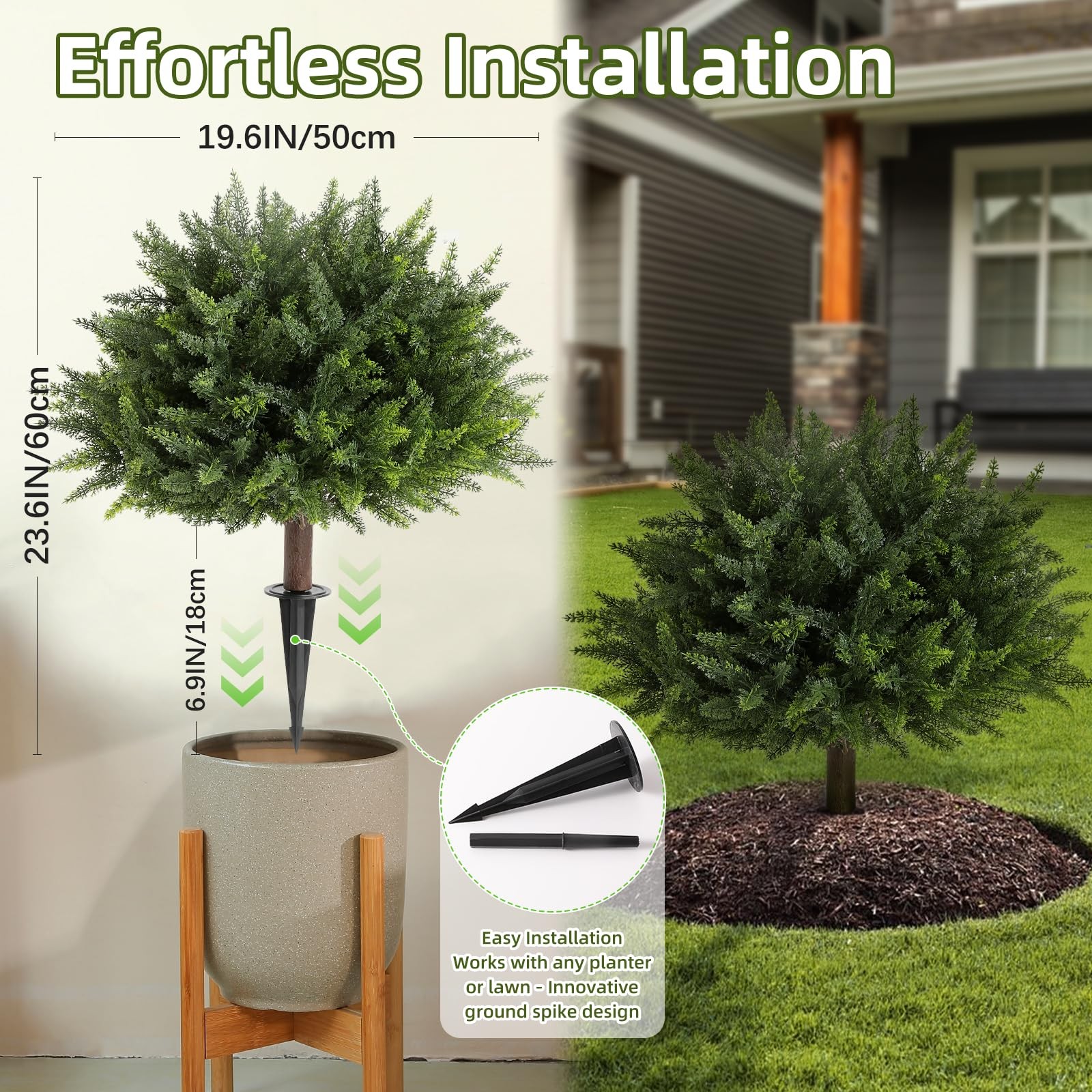 2 Pack Artificial Cedar Topiary, 23.6Inch UV Resistant Artificial Shrubs, wit…