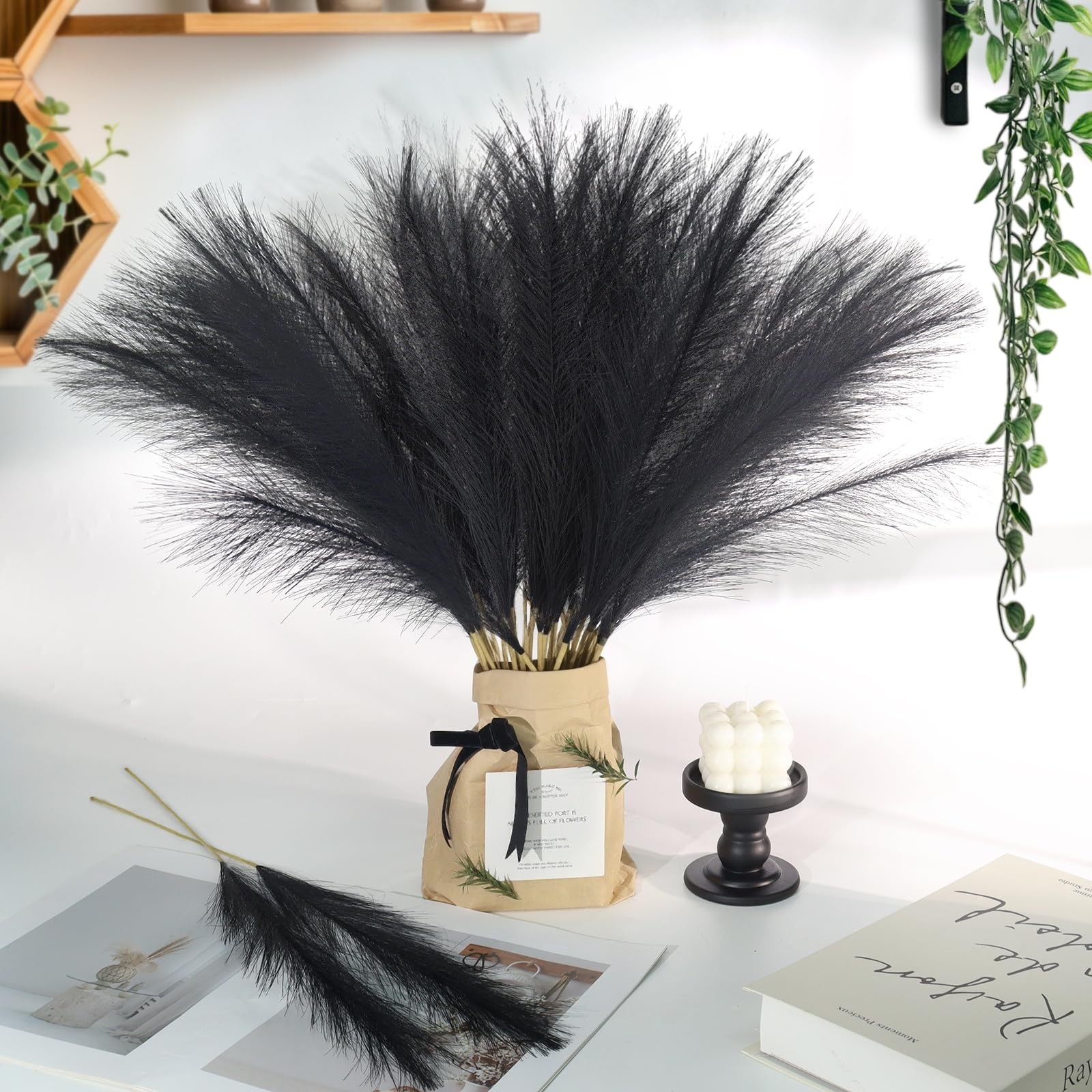 Pampas Grass Decor Artificial Pompous Filler Home Wedding Black 21 In 30 PCS