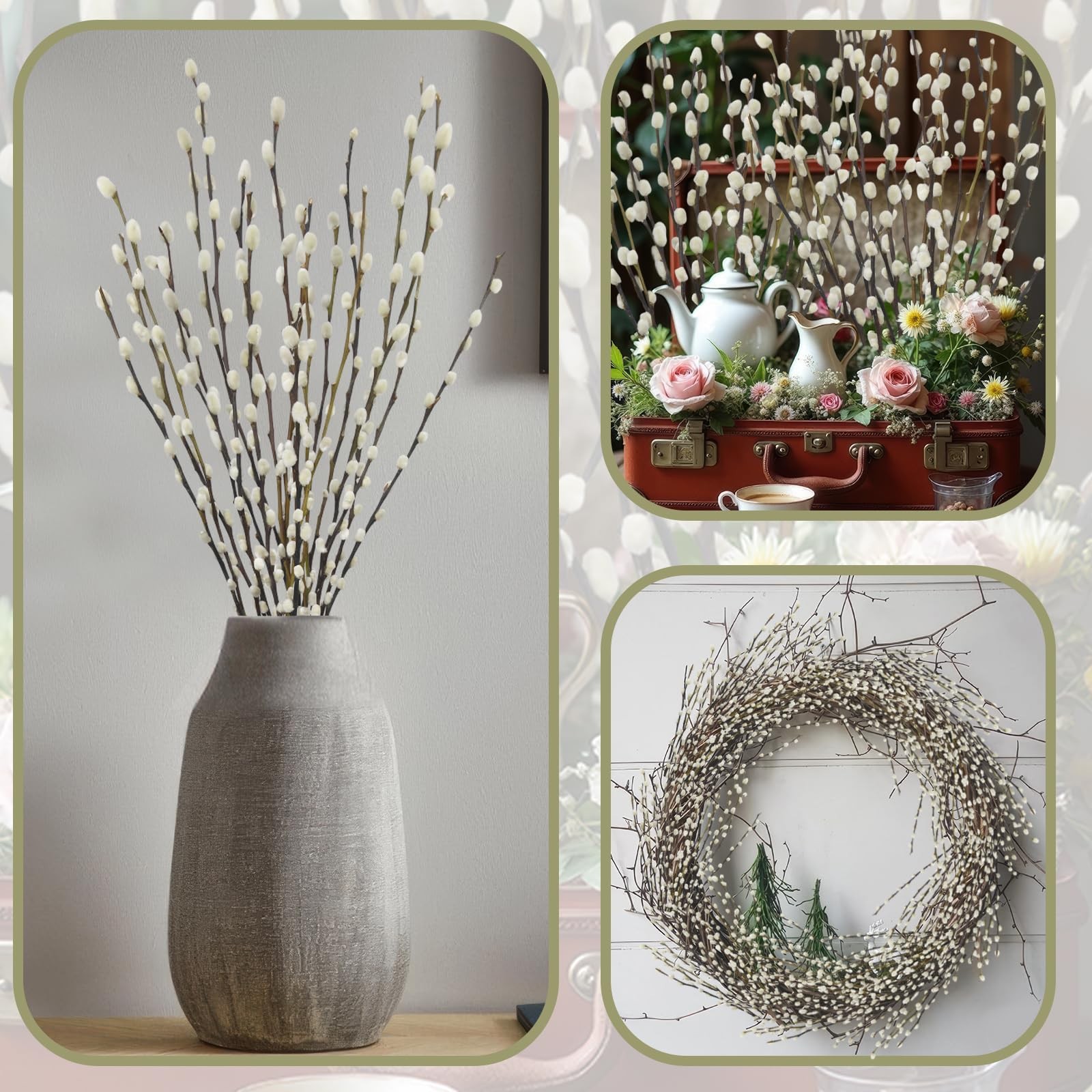 20 Pcs Natural Preserved Dried Flowers Real Pussy Willow Branches for Vases T…
