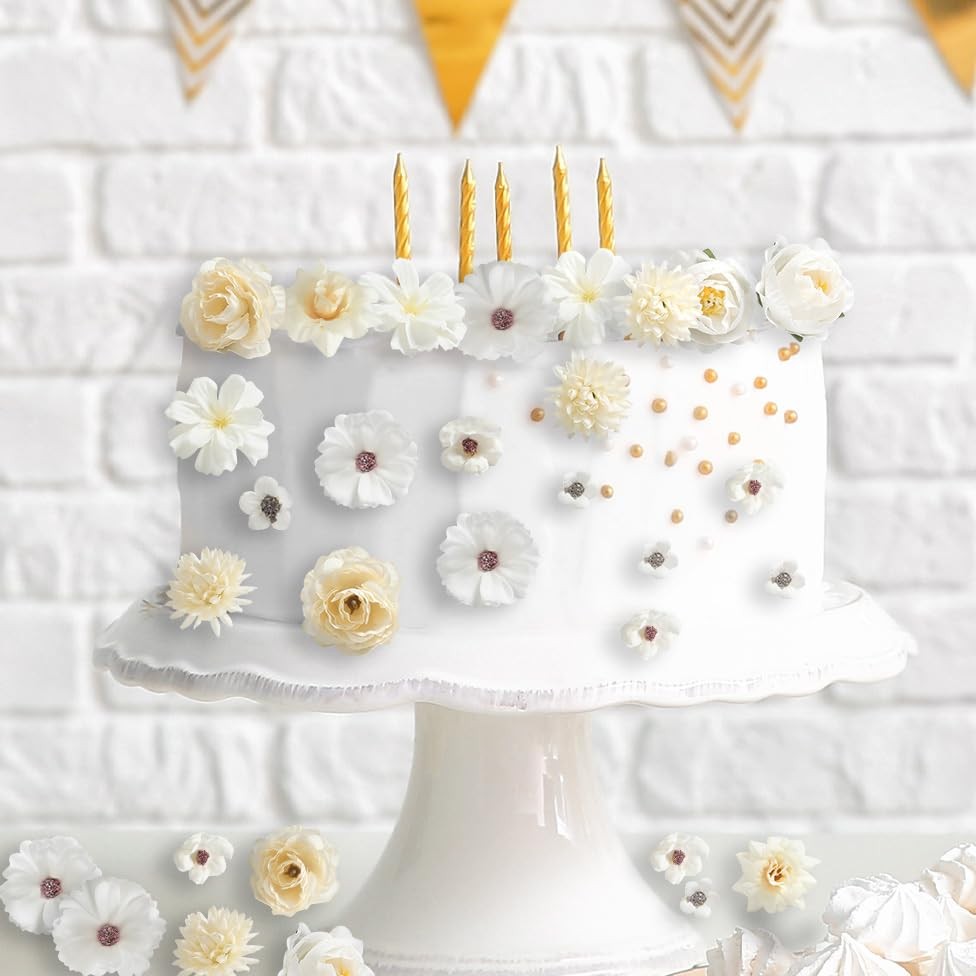 125 PCS Faux Flower Heads Small Silk Artificial Mini Rose Daisy Craft White