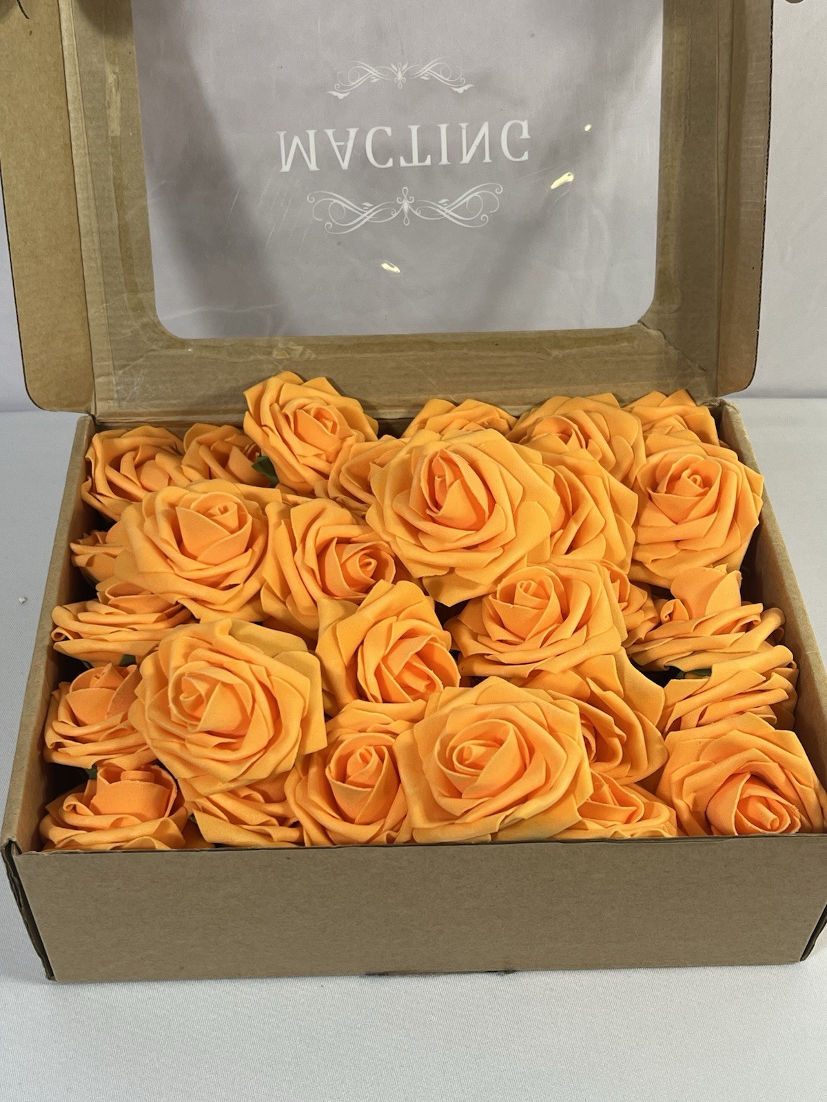 Artificial Rose Flowers 54 Pc Real Touch Fake Flowers with Stem Orange Faux Foam