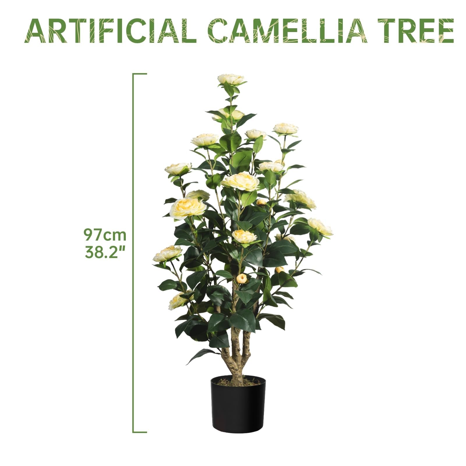3FT Light Yellow Artificial Camellia Plants 2 Pack with Pots, Faux Flowering …