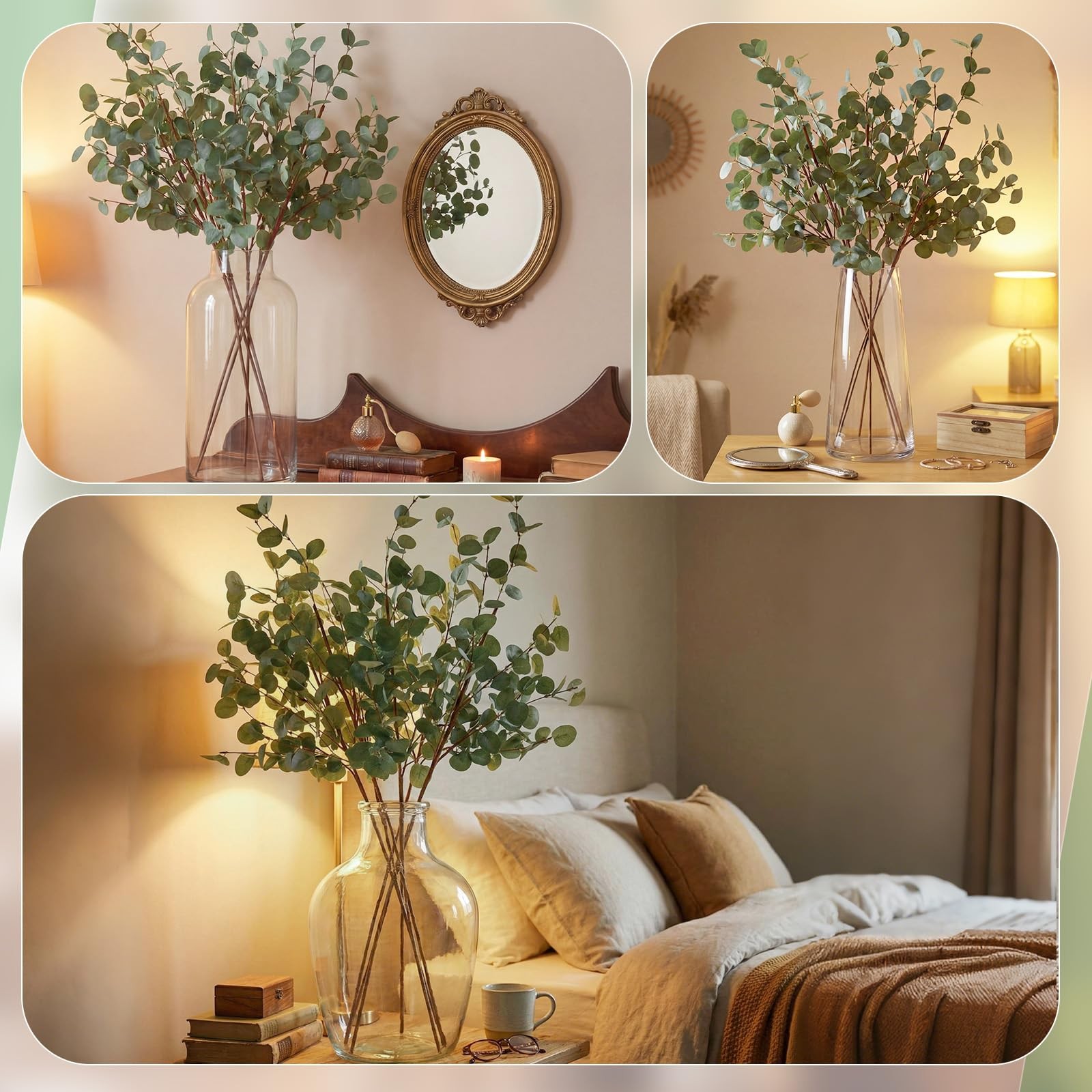 6 Pcs 30″ Extra Long Artificial Eucalyptus Stems, Tall Greenery Stems, Fake E…