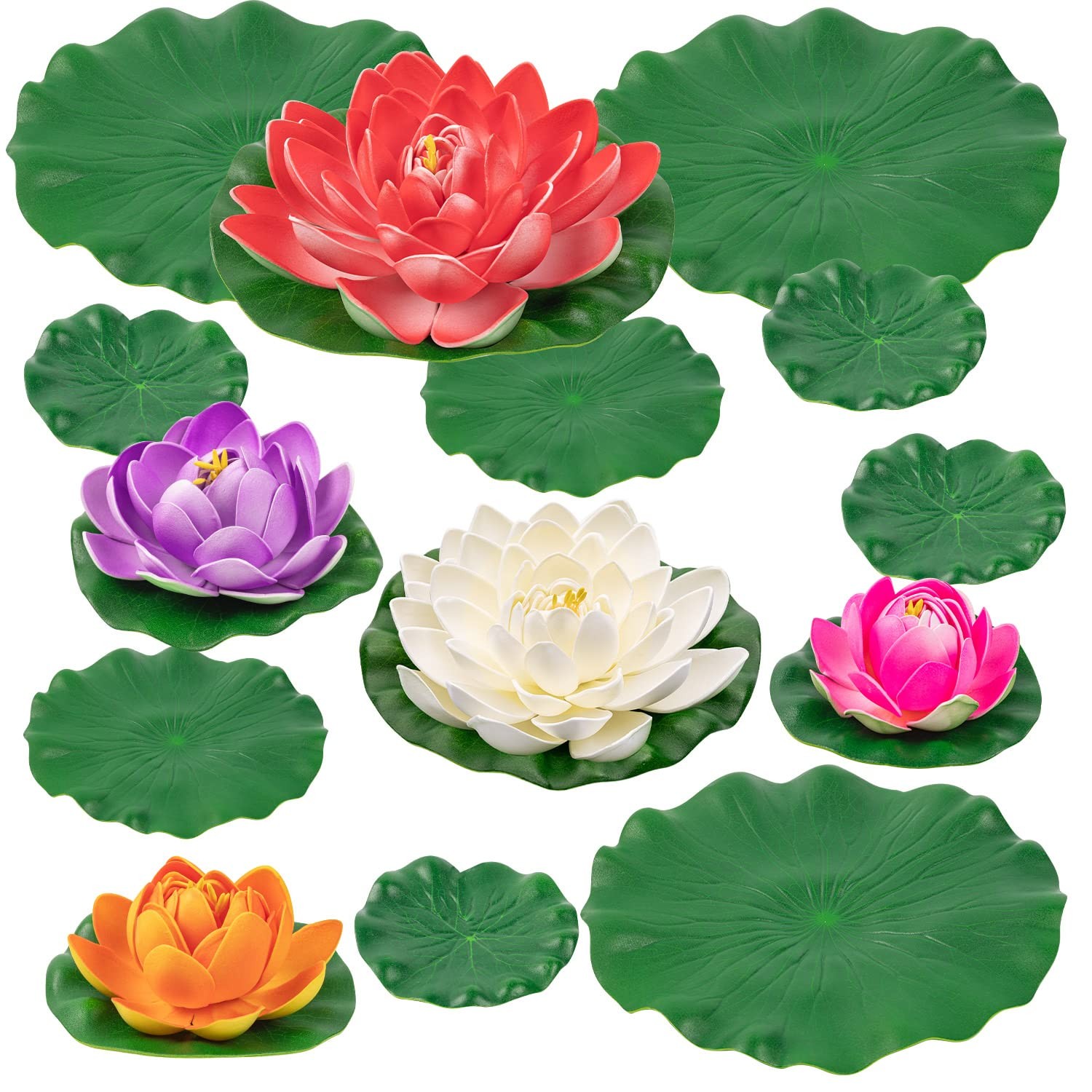 WhistenFla Artificial Lily Pads for Pond, 11in & 6in Artificial Flowers Floating