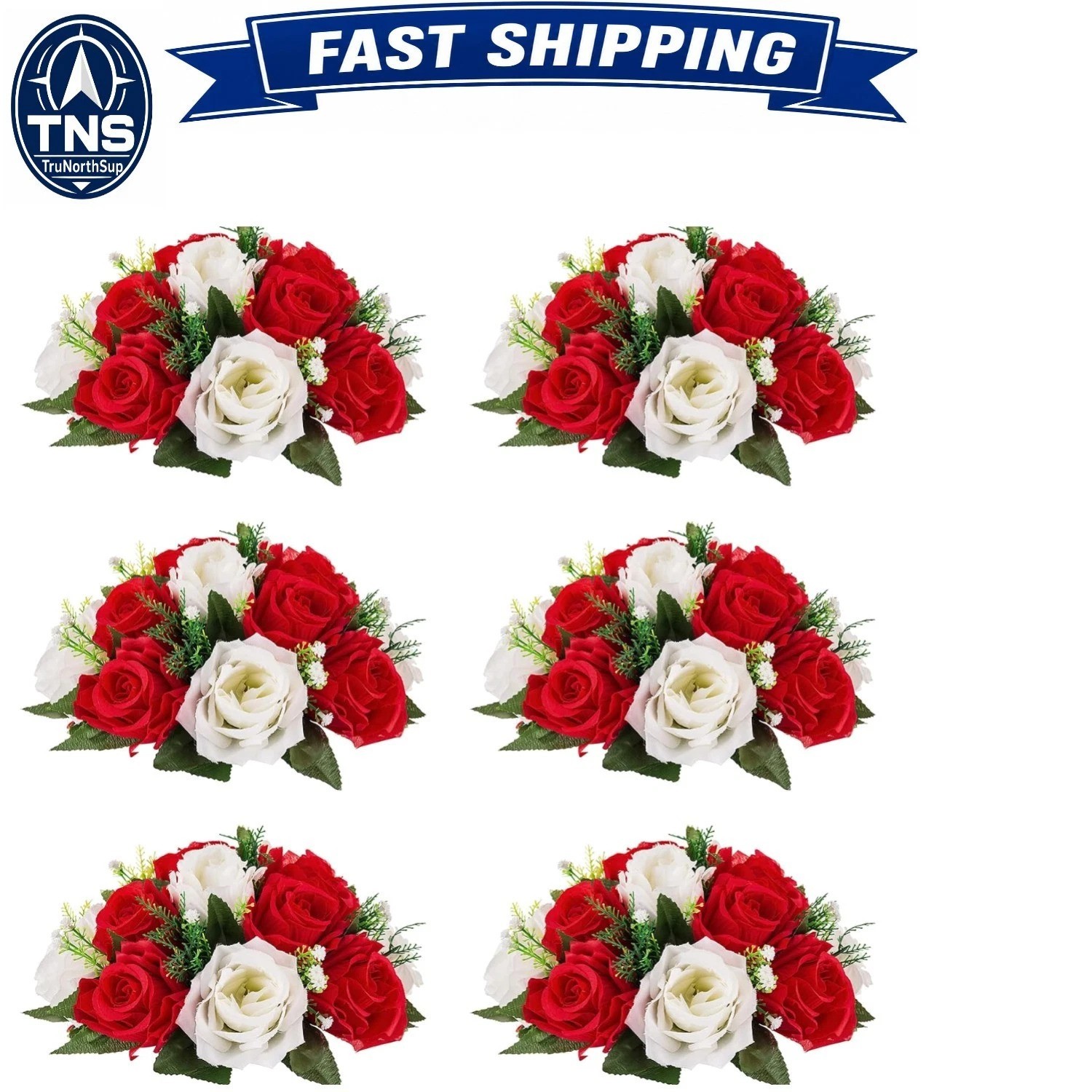 6 Pcs Artificial Rose Flower Ball Arrangement Bouquets Red White Wedding Decor