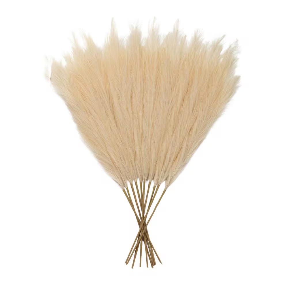 4 in Beige Artificial Plant Faux Pampas Grass 6 Piece Minimalist Elegant Boho Fl