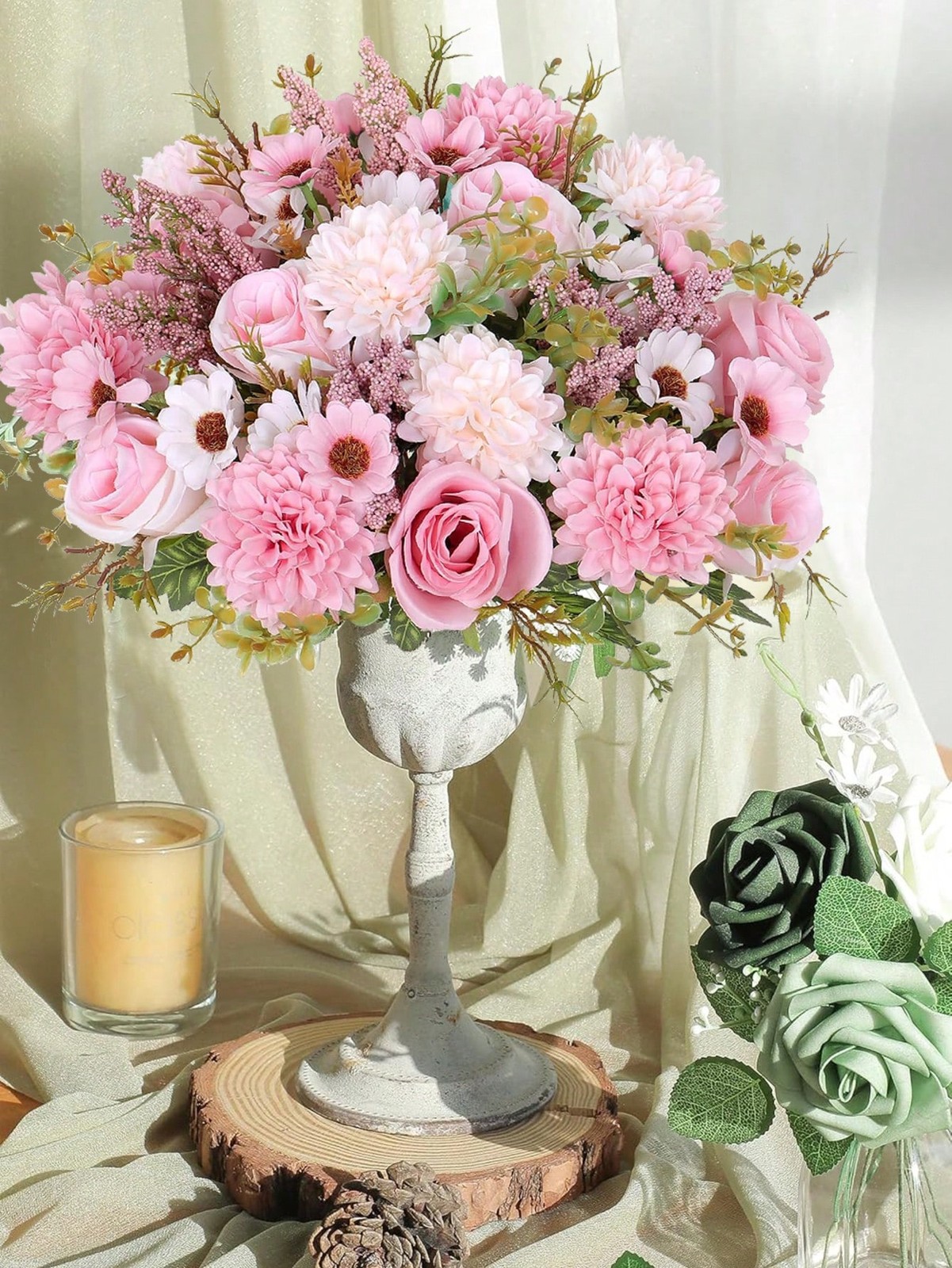 Pink Artificial Silk Flower Bouquet One Size For Home Wedding Decor