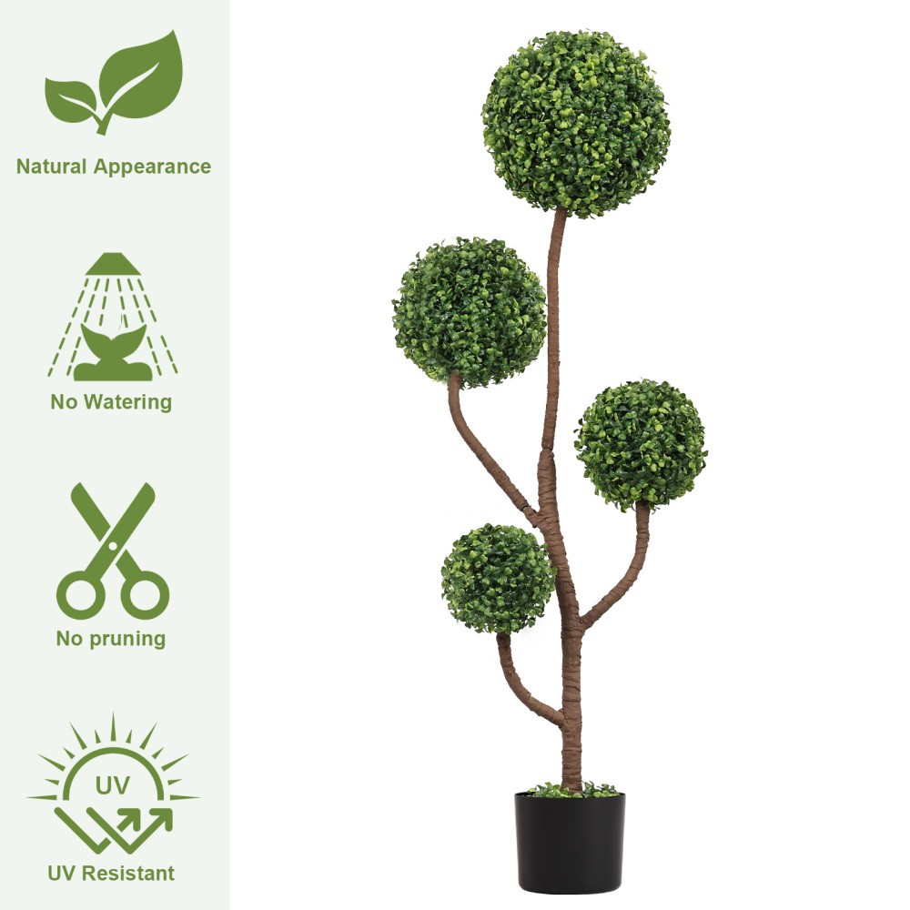 4FT Large Faux Boxwood Tree, Artificial Topiary in Pot for Porch Garden