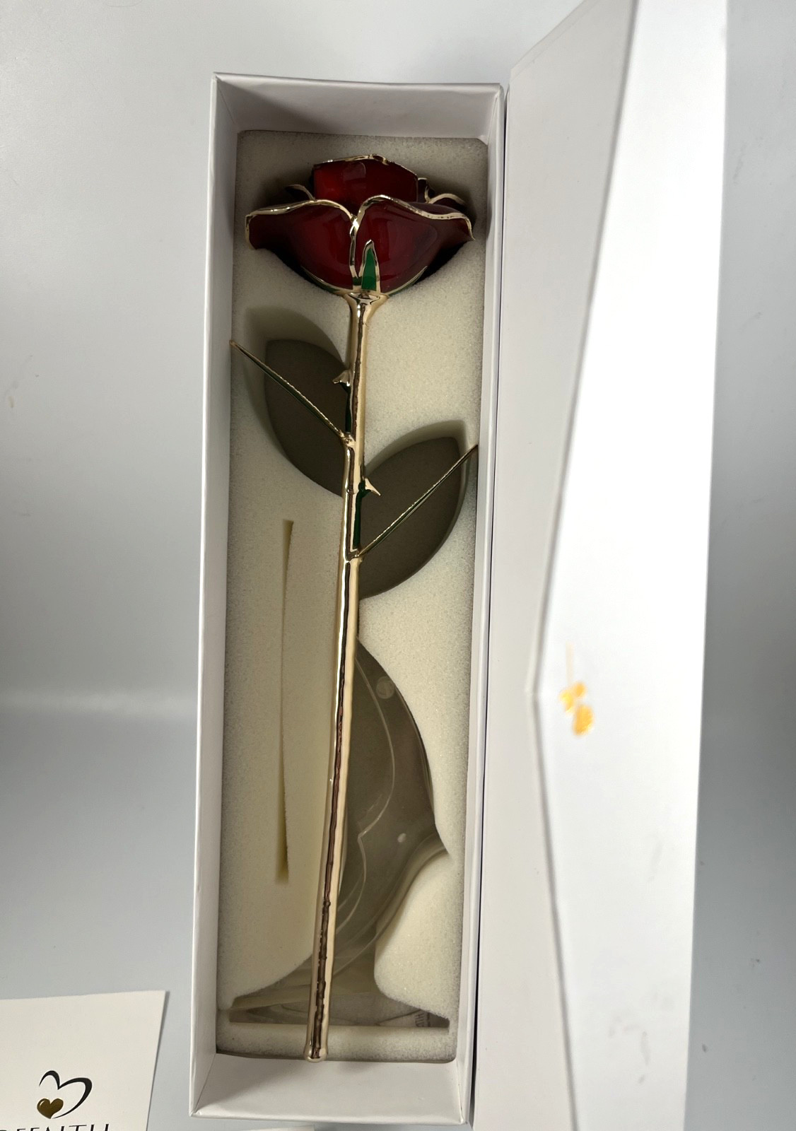 NIB DEFAITH 24K GOLD DIPPED RED WINE ROSE ANNIVERSARY GIFT w/BOX