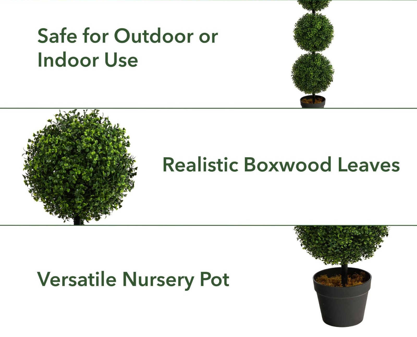 3’ Artificial Boxwood Triple Ball Topiary Tree – Lifelike Faux Greenery