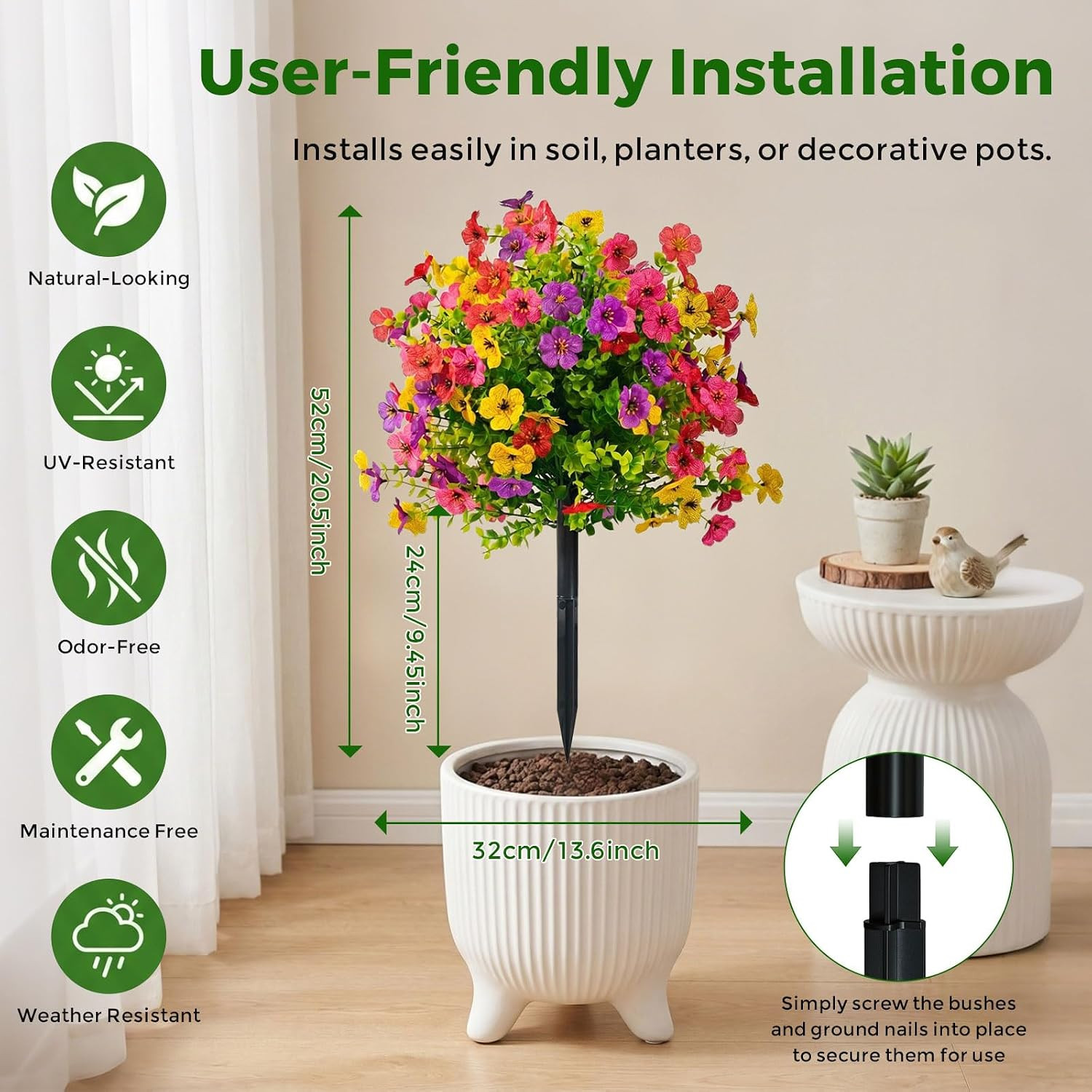 21″ UV Resistant Artificial Topiary Ball Flowers with Battery Lights – 2 Pack