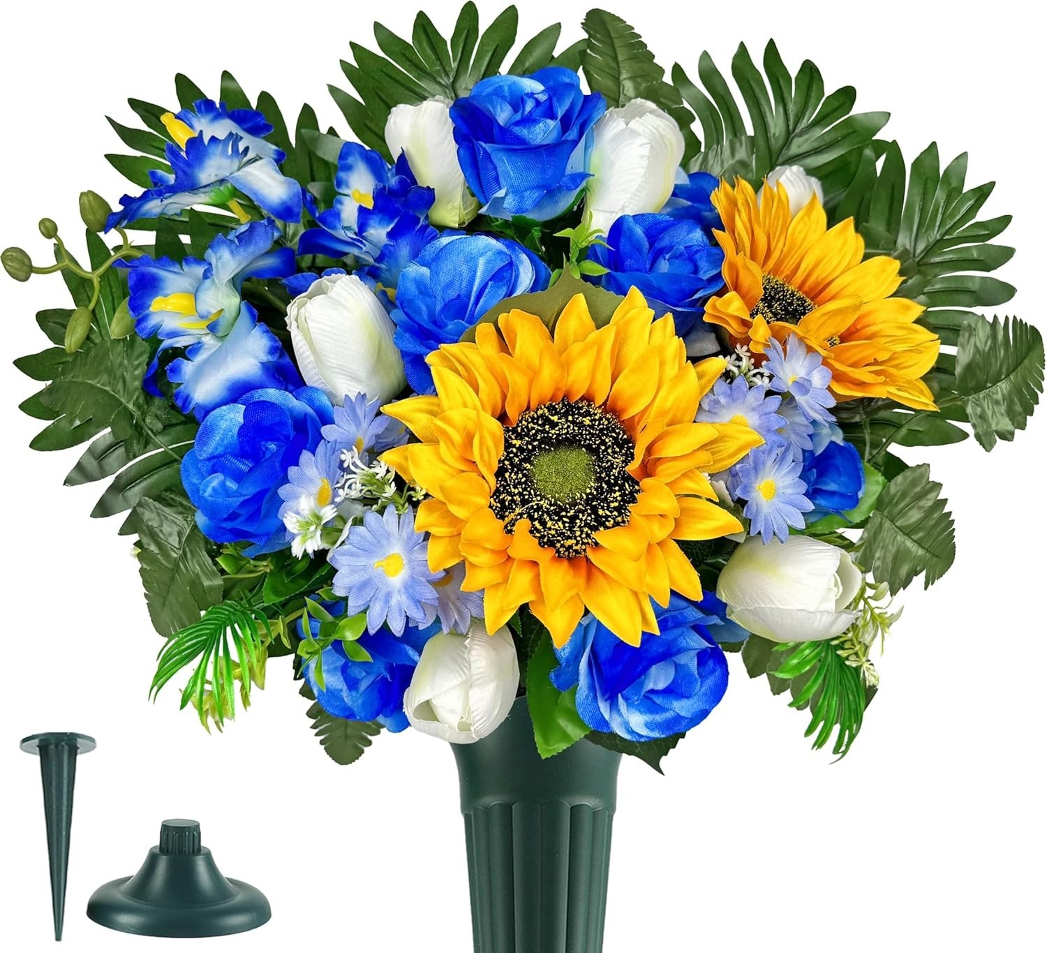 Artificial Cemetery Flowers – Vibrant Sunflower Tulip, Outdoor Grave Decorati…
