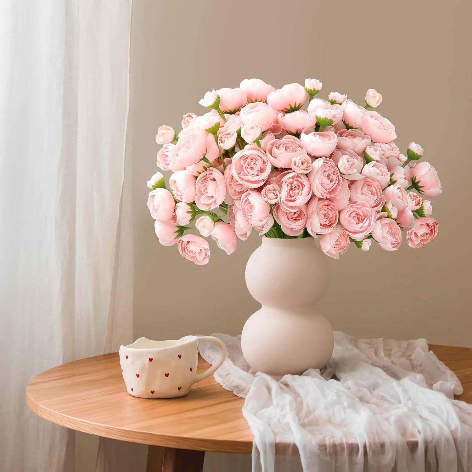 18Pcs Ranunculus Artificial Flowers Pink Fake Peonies Real Touch Silk Faux Mini