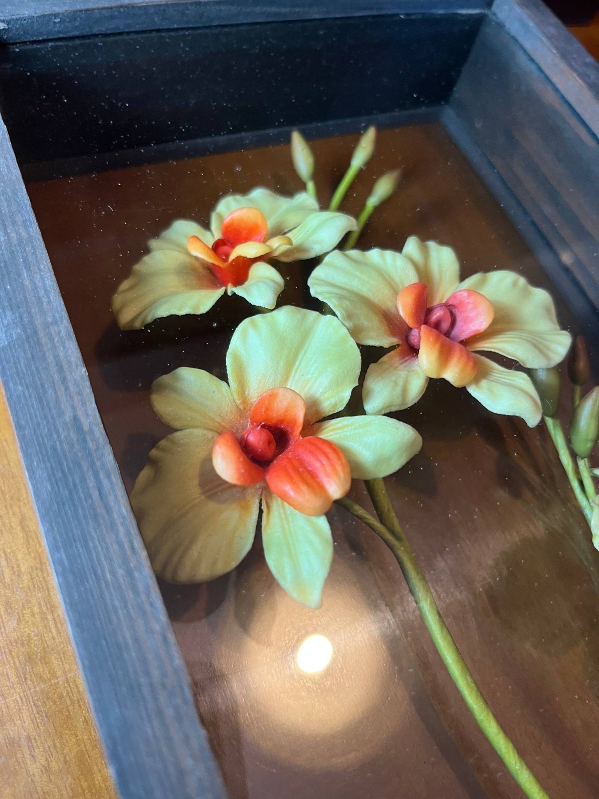 Vintage 3D Orchid Shadow Box Floral Wall/Table Decor 1980s Retro Frame