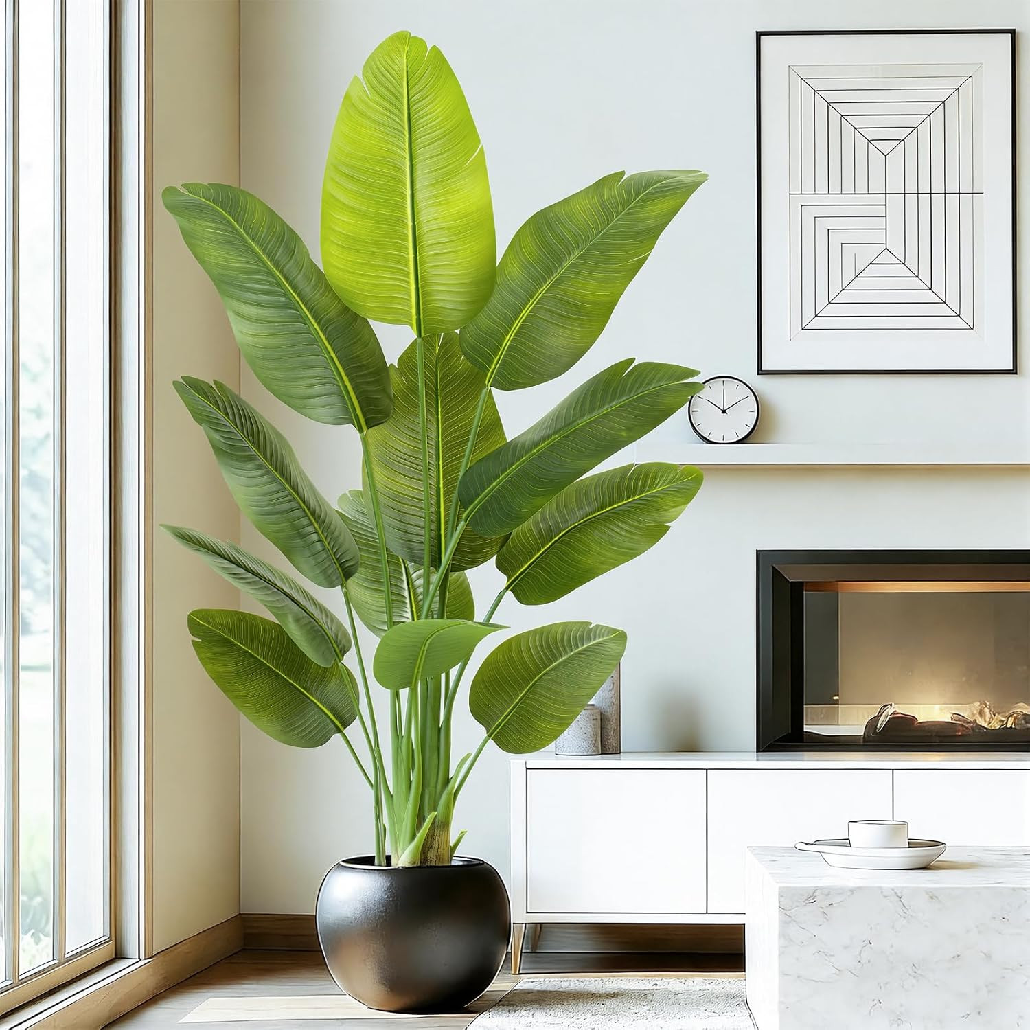 Lifelike Bird of Paradise Artificial Plant,5Ft Faux Banana Leaf Tree with 12 Tr