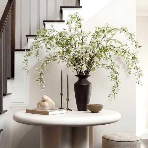 Pcs Artificial Cherry Blossom Branches with Green Buds Blossom Style 6 White