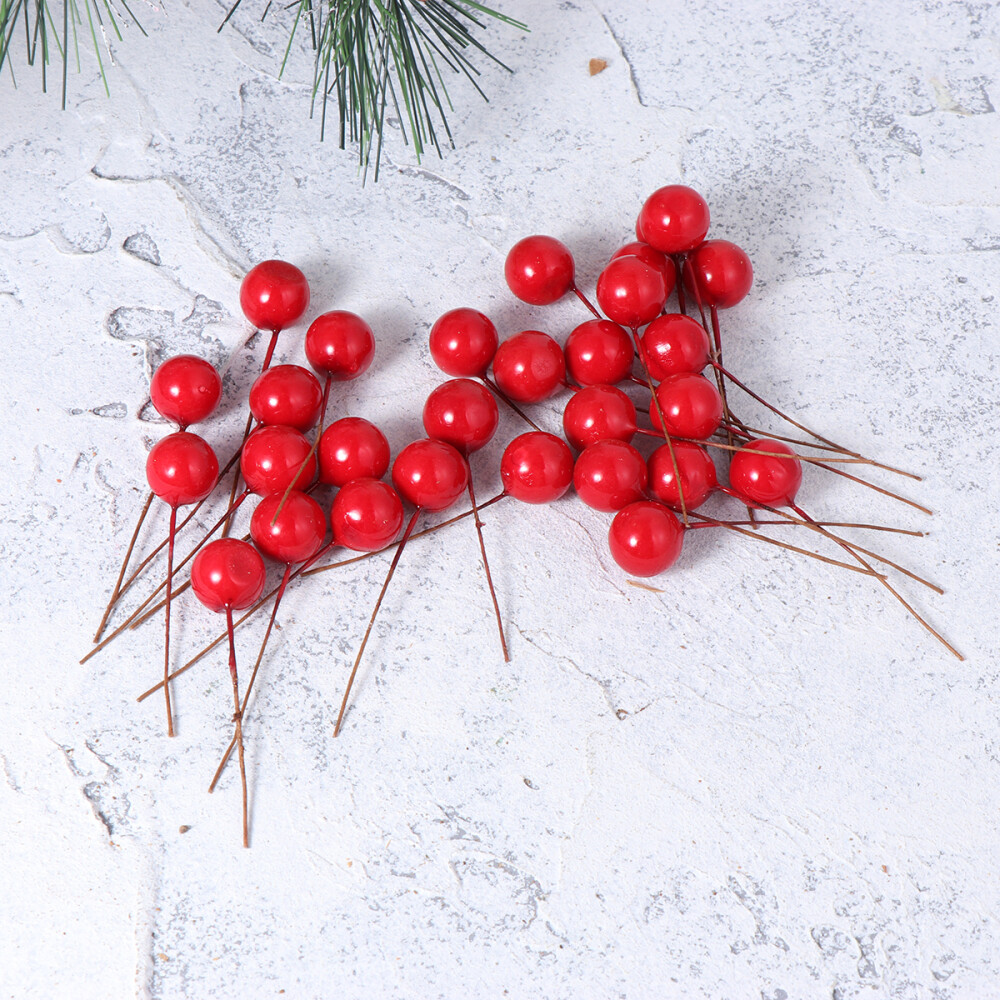 100x Lifelike Berry Red Ball Ornament Artificial Fruit Cherry for Garland Wreath