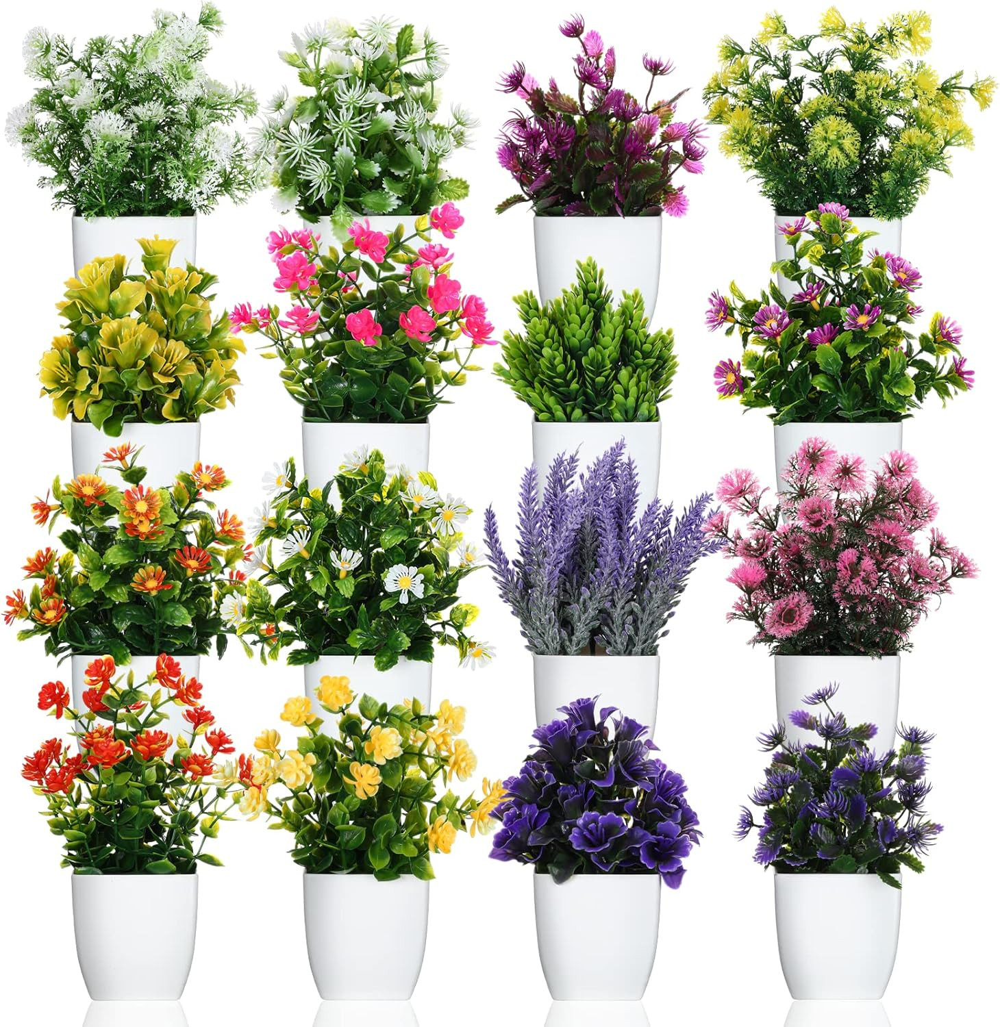 16 Pcs Mini Fake Plants for Home, Office, Wedding Decor – Faux Potted Flowers