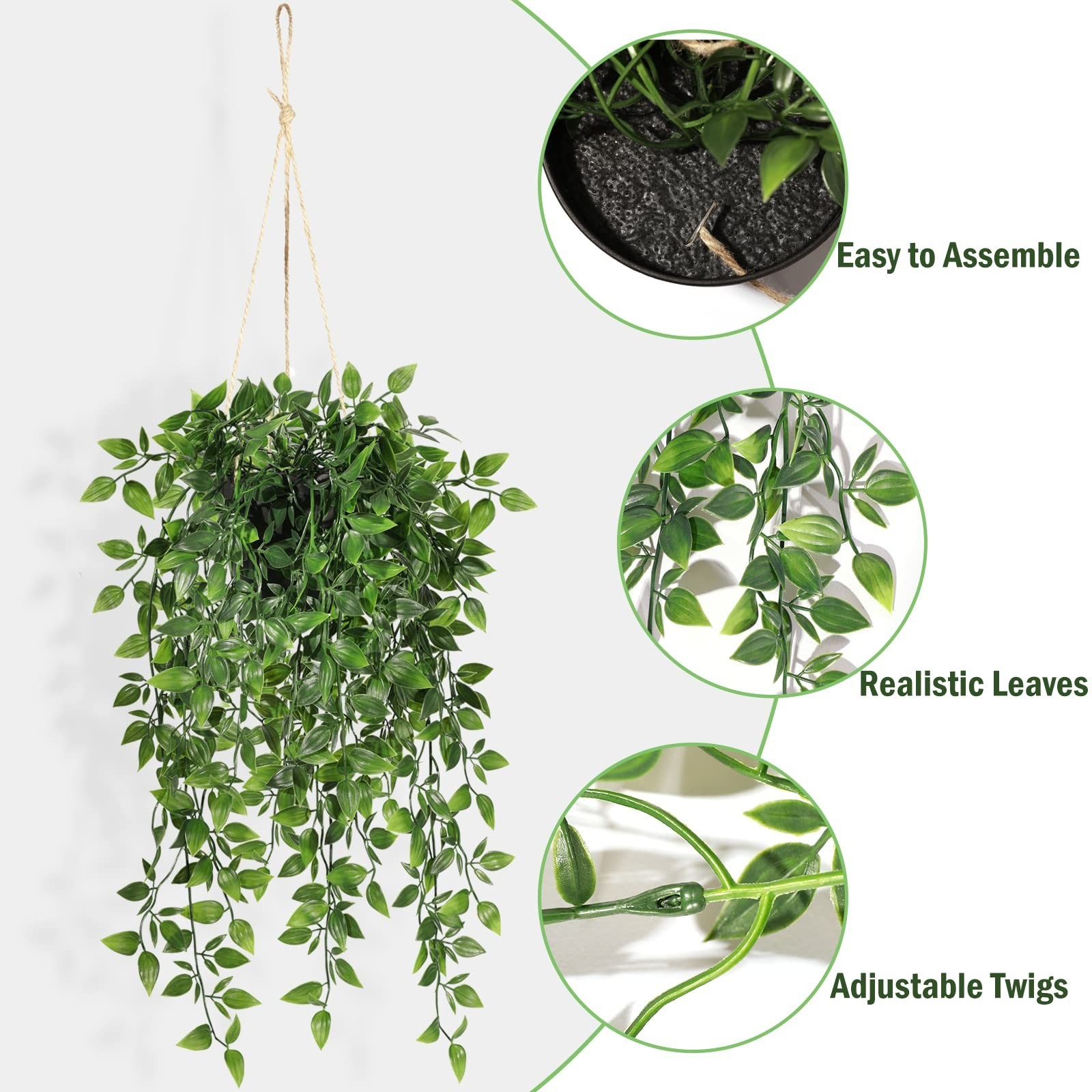 2 Pack Faux Hanging Plants – Artificial Greenery Vines for Home Decor, Indoor Po