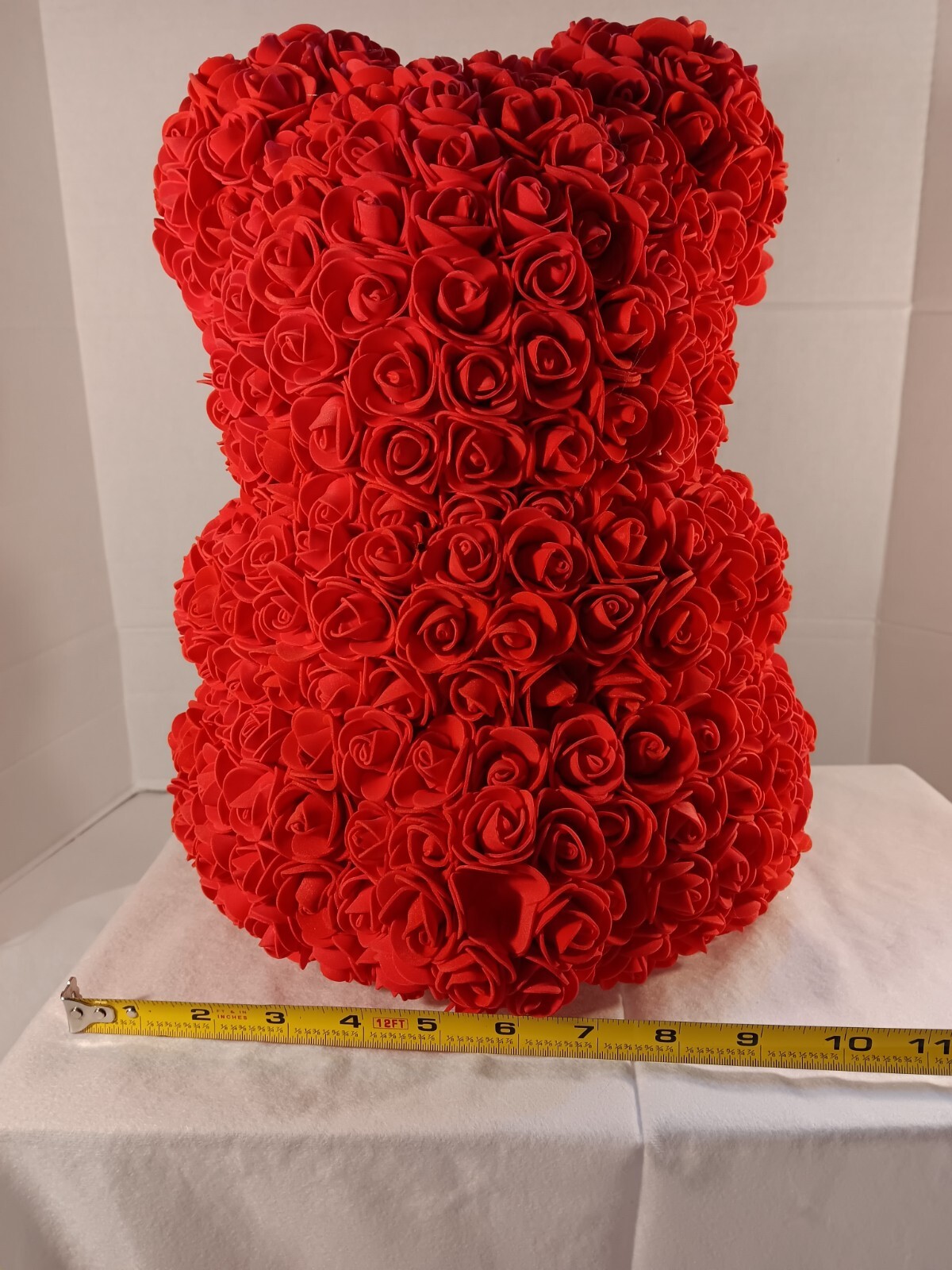 Red Rose Teddy Bear with White Heart – 13″ Artificial Foam Flower Gift – Romanti
