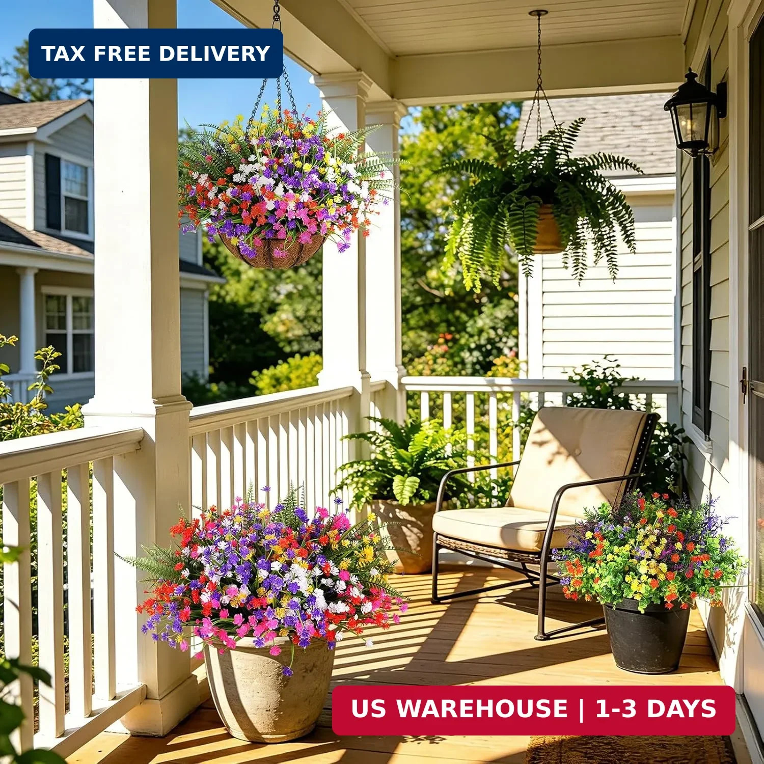24 Bundles Artificial Outdoor Flowers, UV Resistant Faux Flowers for Outdoor Pla