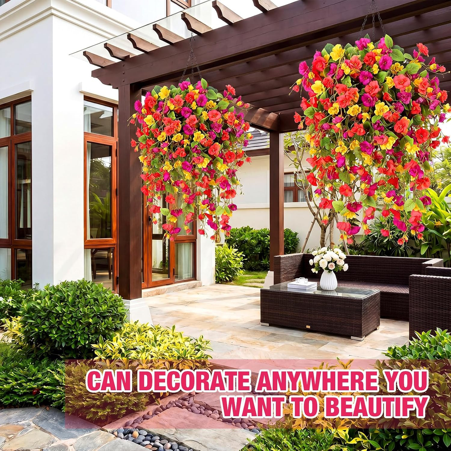 Multicolor UV Resistant Hanging Hibiscus Flowers for Outdoor Decor – 4 Bundles