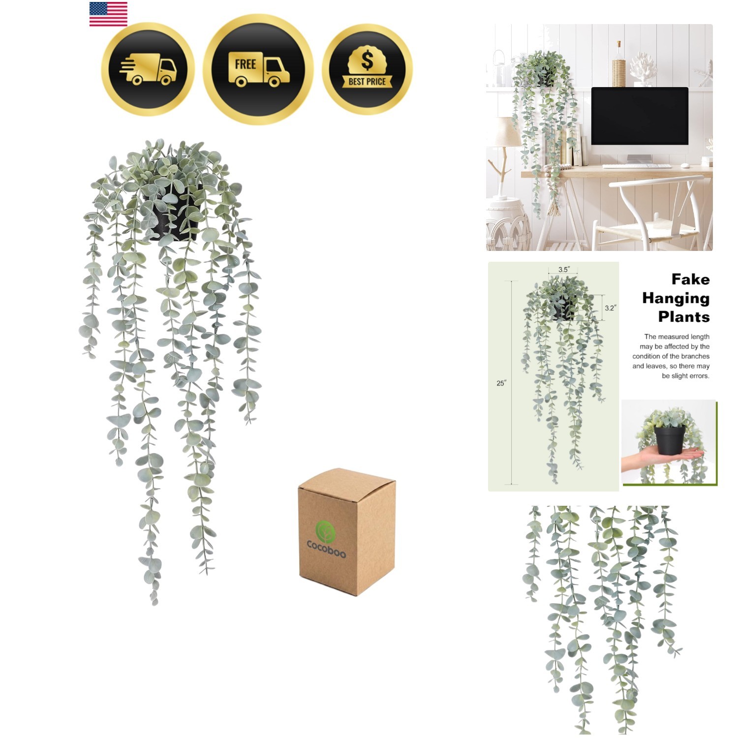 1pcs Artificial Hanging Plants, Fake Potted Eucalyptus Faux Hanging Plant for…