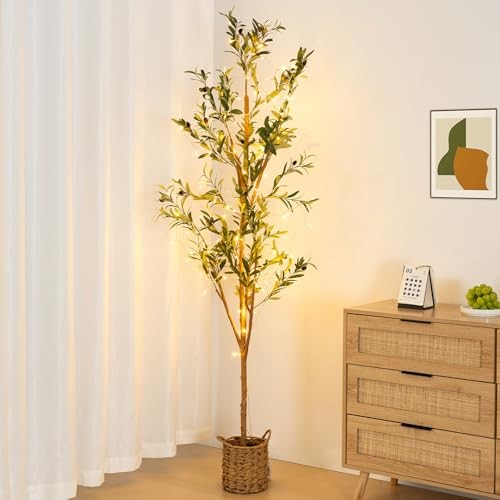 6ft Artificial Olive Tree with LED Fairy Lights, Tall Faux Potted 5ft 11in