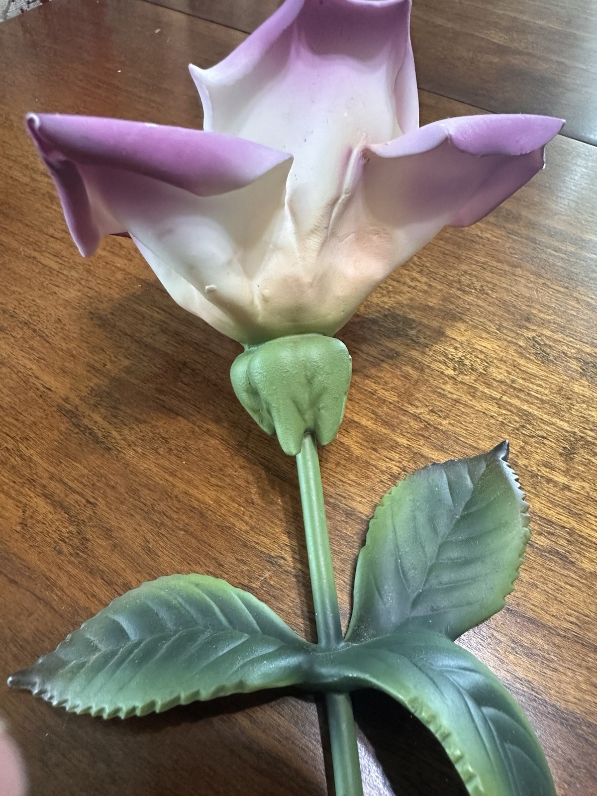 Vintage Capodimonte porcelain rose figurine, handcrafted and hand-painted