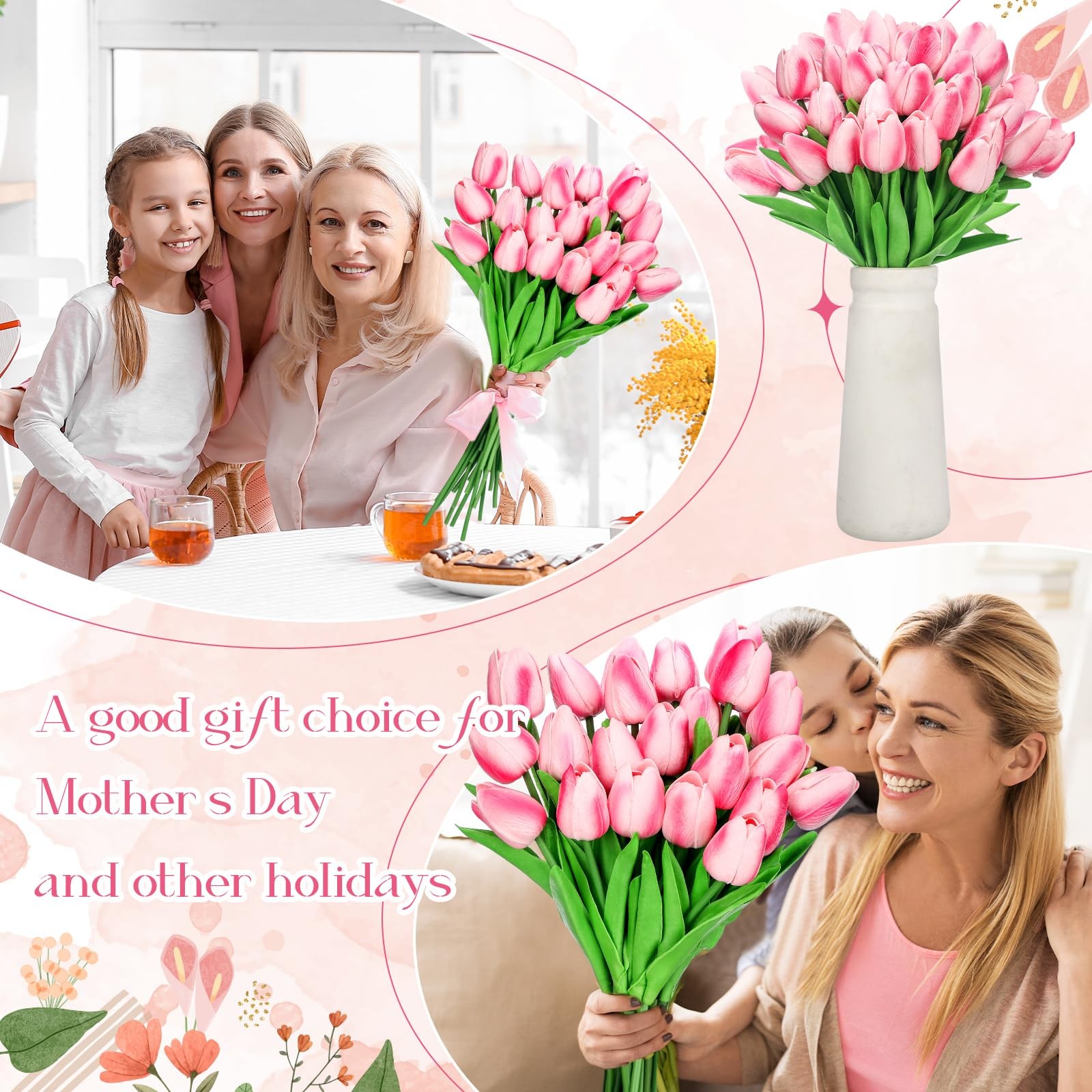 30 PCS Tulips Artificial Bouquet Faux Flowers Rose Red Real Touch Wedding