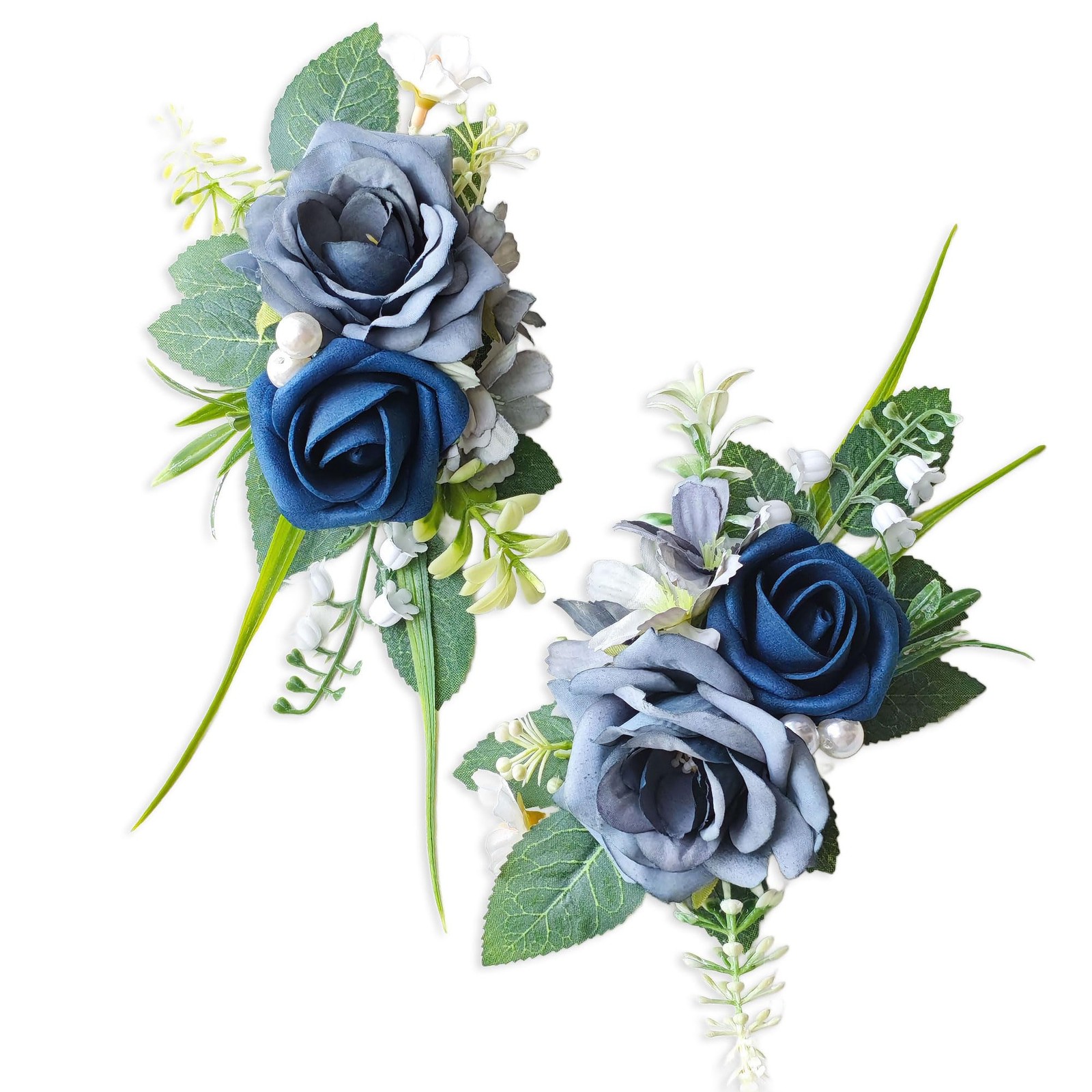 2 PCS Boutonniere For Men Suit Decor Flowers Groom Groomsmen Dusty Blue