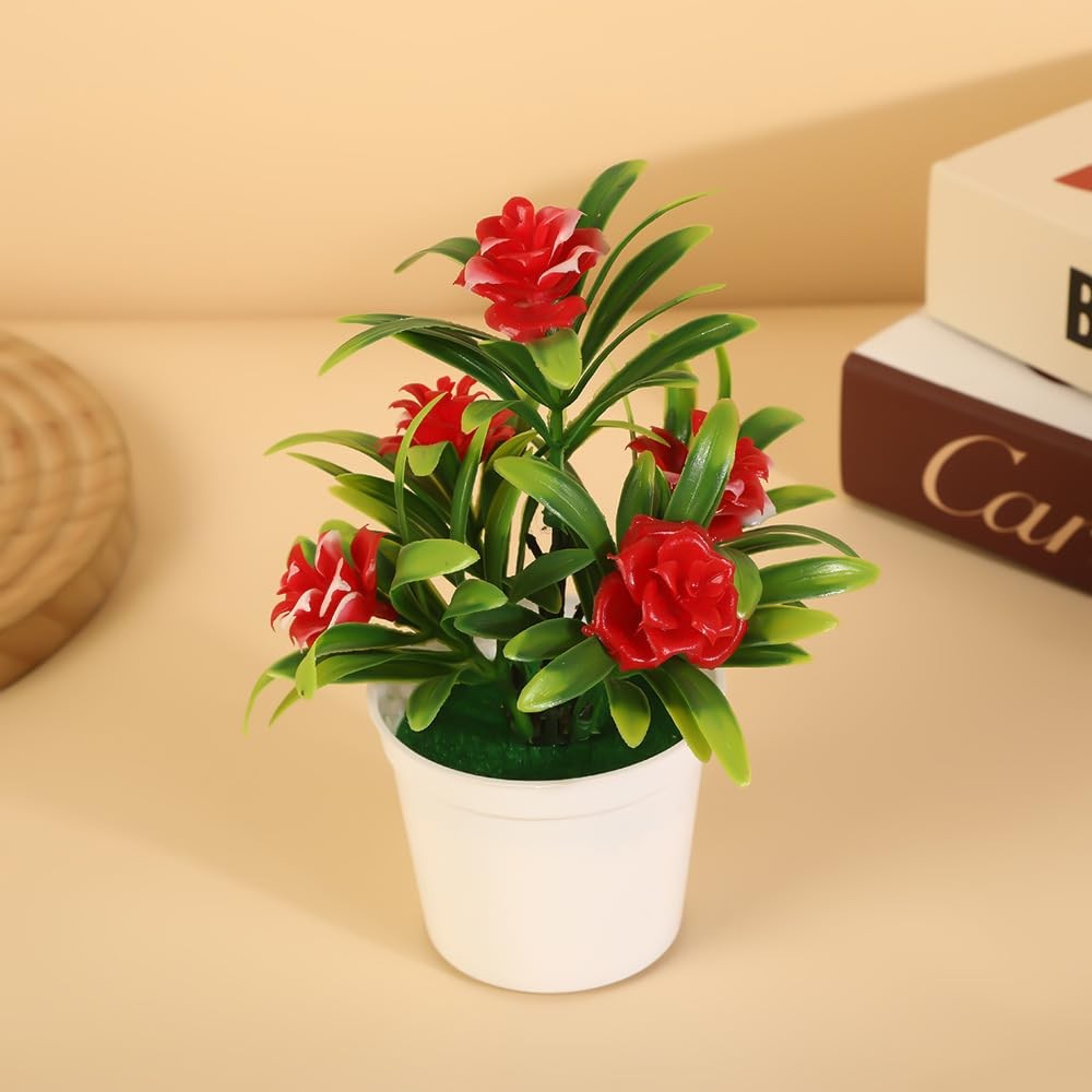 Dollhouse 1: 12 Red Artificial Lotus Flowers in Plastic Vase, Mini Potted Flo…