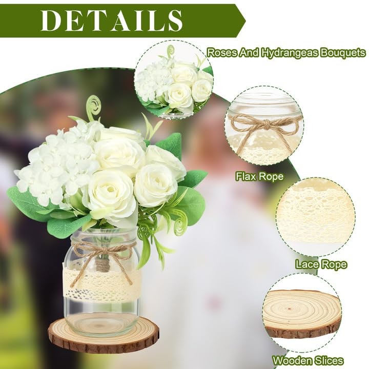 Set 10 Mason Jar Table Centerpiece – Wedding Centerpieces for Tables, Mason J…