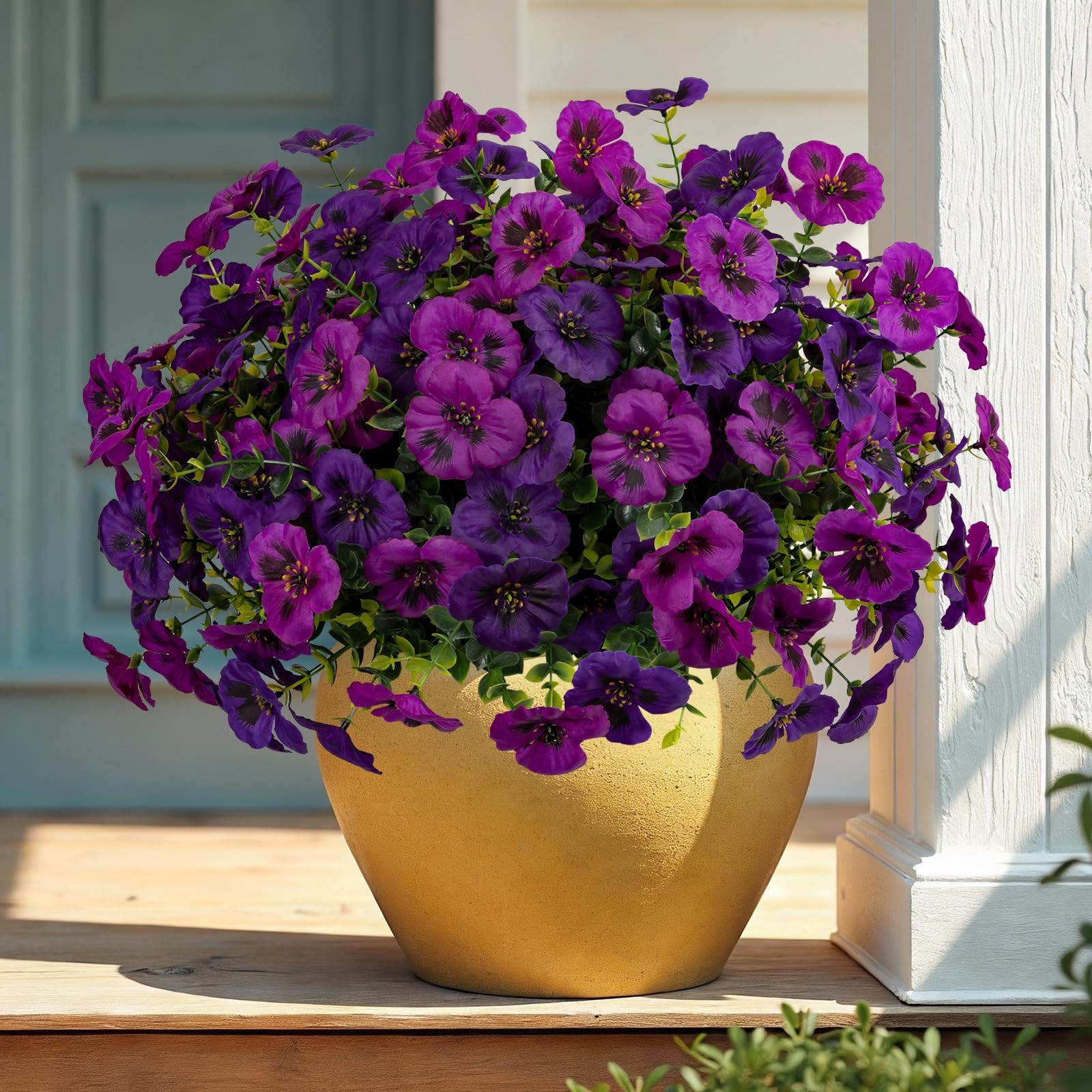12 Piece Outdoor Artificial Flowers Fake Pansies -Two-Tone Faux Flowers per Stem