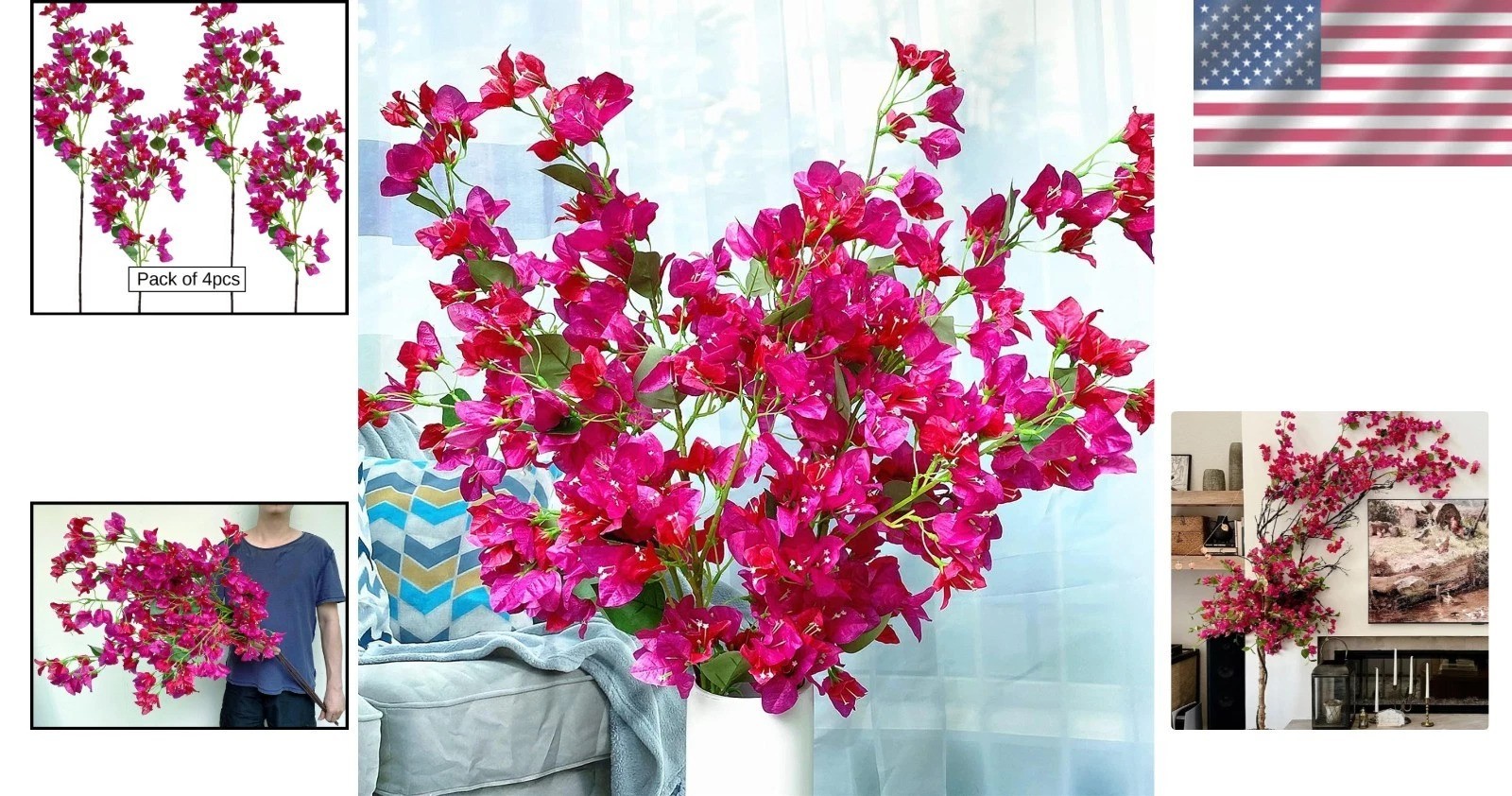 4pcs 45″ Faux Bougainvillea Stems – Perfect for Bridal Bouquets & Centerpieces