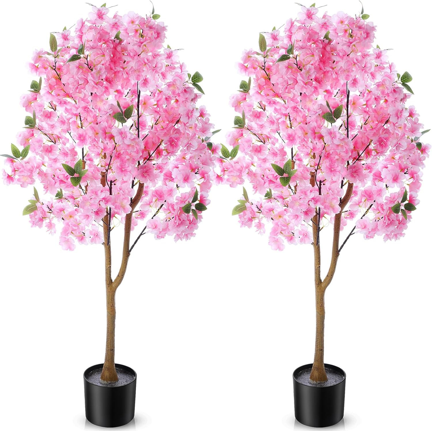 2 Pack Artificial Cherry Blossom Tree 3.9 FT Fake Faux Sakura Flowers Potted Pla