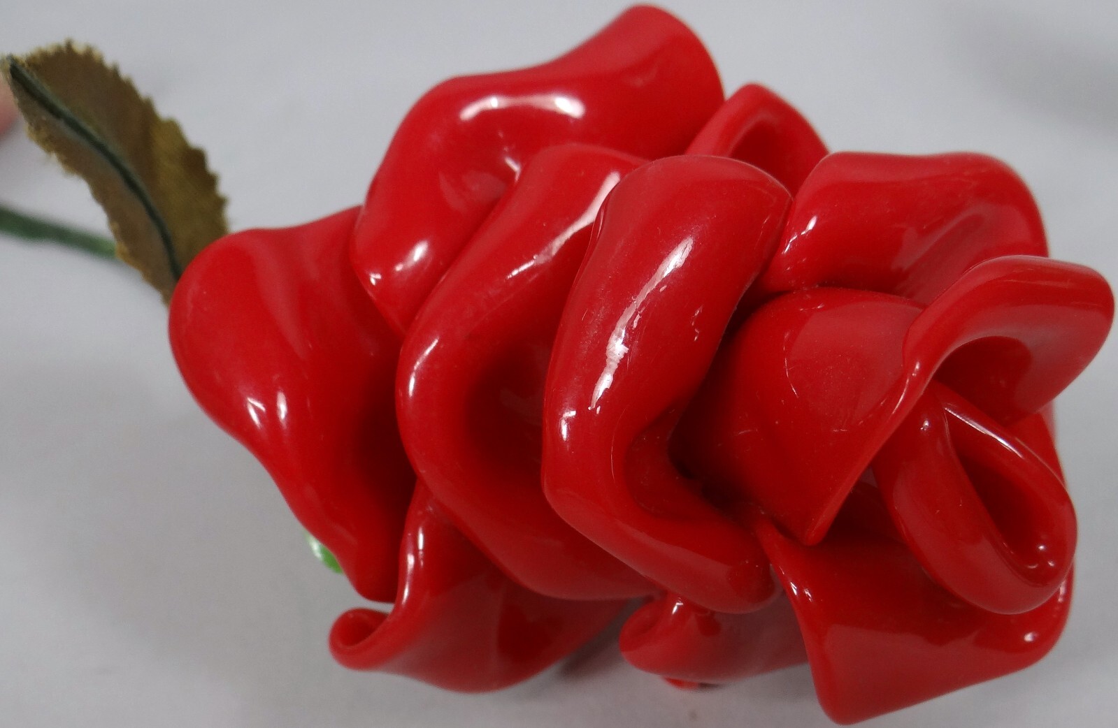 Vtg Melted Plastic Flowers Red White Blue Roses Artificial Stem Leaves 10in Cool