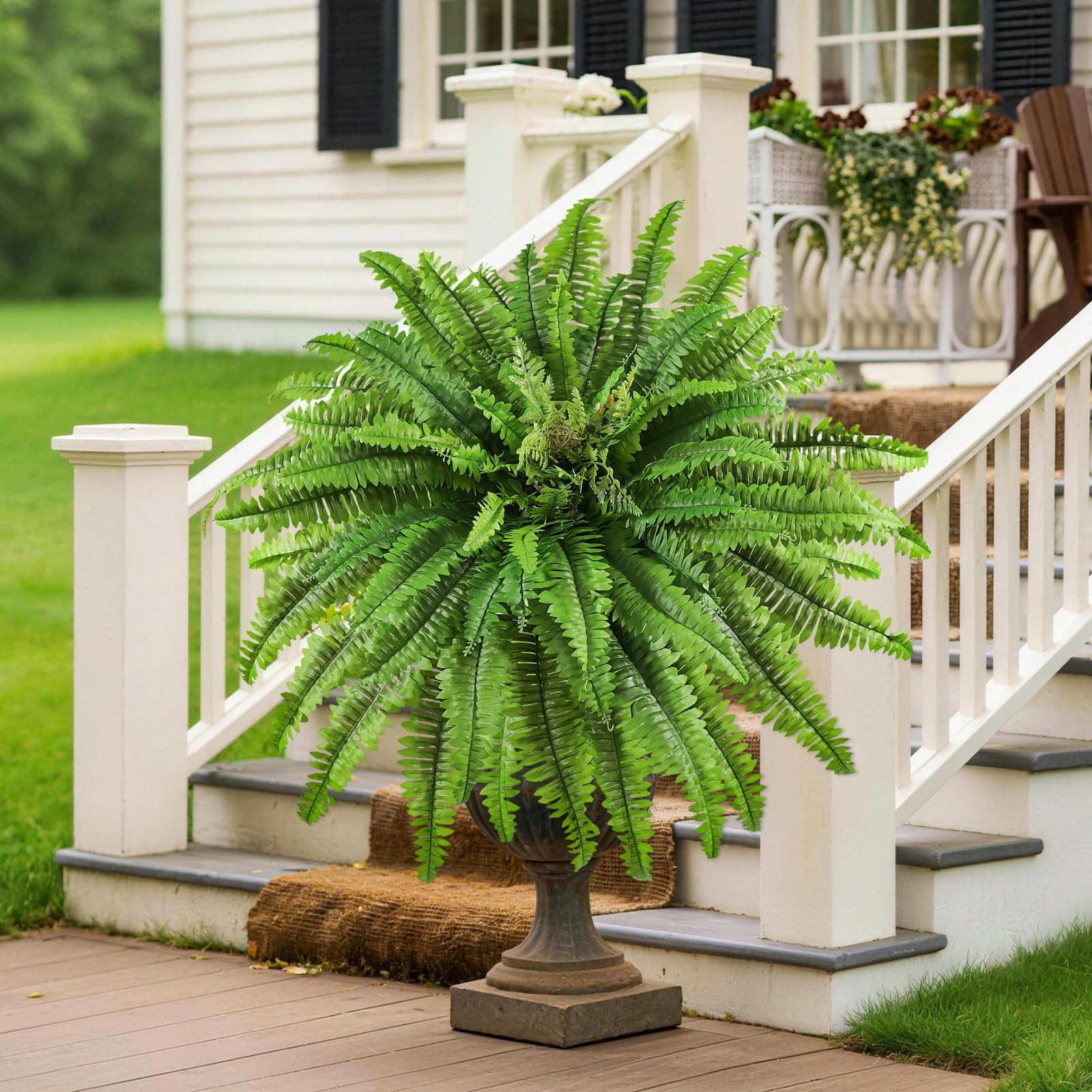 Artificial Boston Ferns for Outdoors Large, 45 inch Fake Ferns, Lifelike Faux…