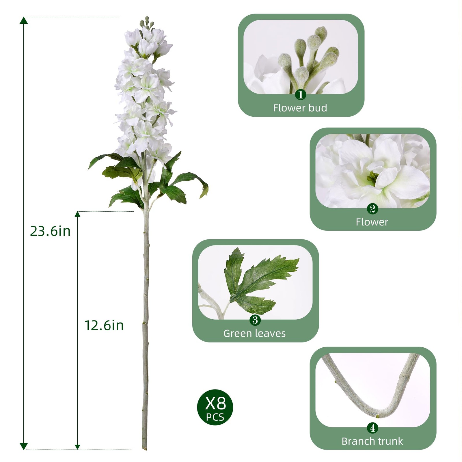 Fake Flowers 23.6” Delphinium Artificial Flowers 8Pcs Silk Flowers with Stems…