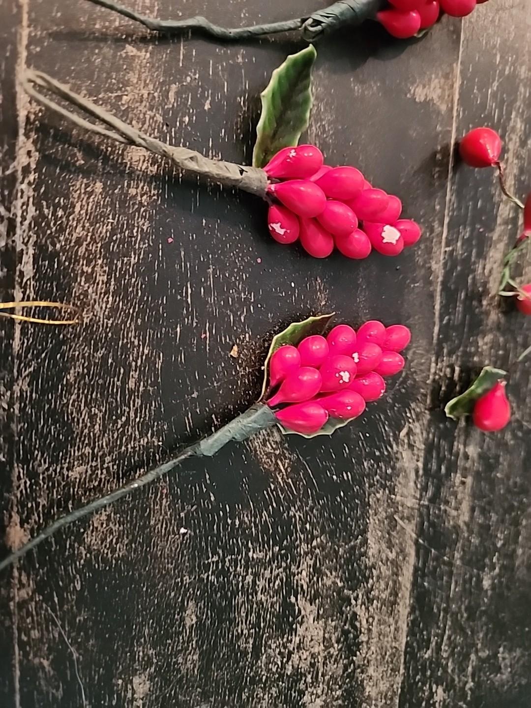 Vintage Asian Lacquered Red Berry Clusters Hand Wired Wrapped on Mini Stakes 5