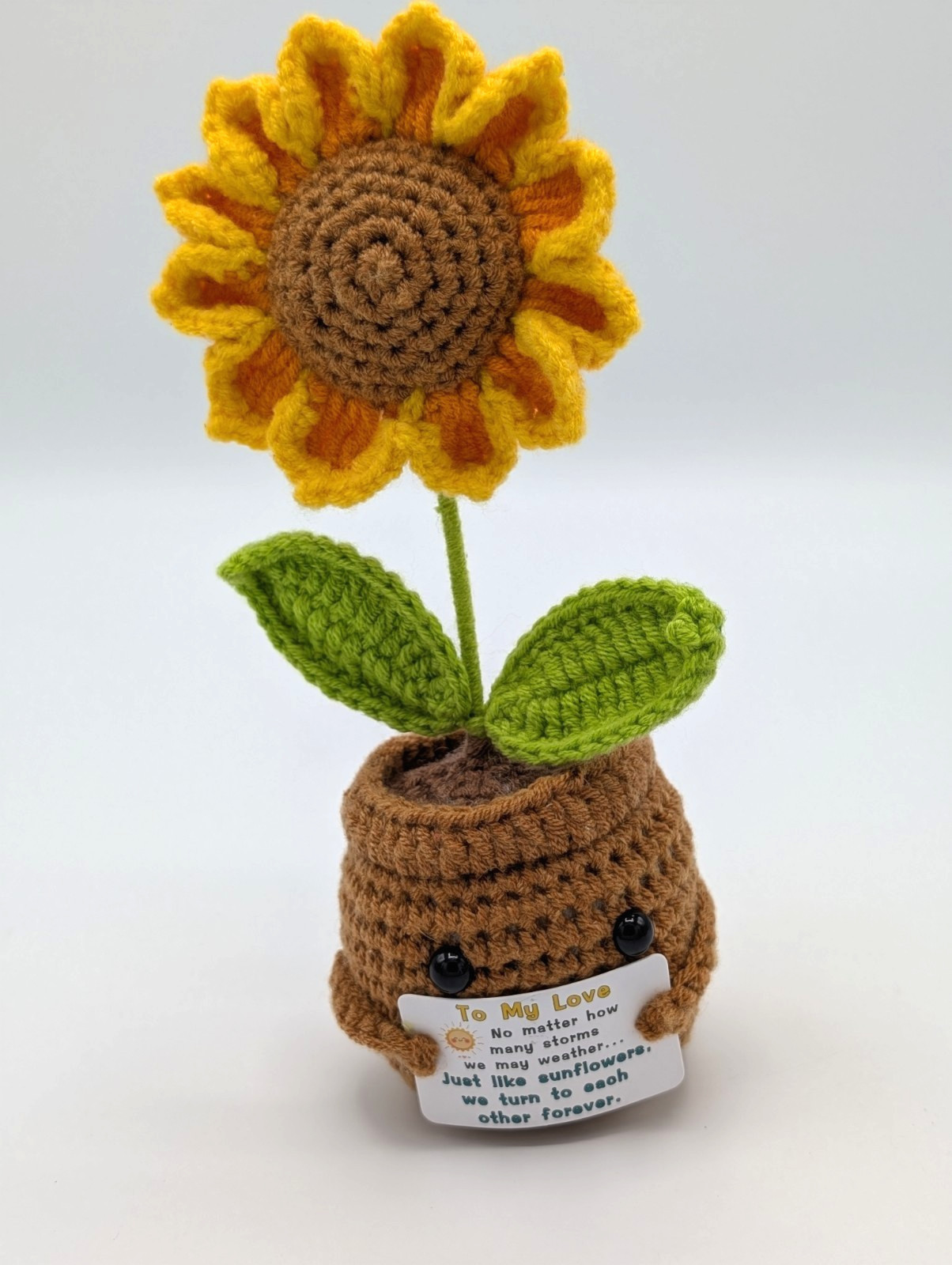 Inspirational Gift Sunflower Crochet 7″ Tall Home Office Desk Car Decoration