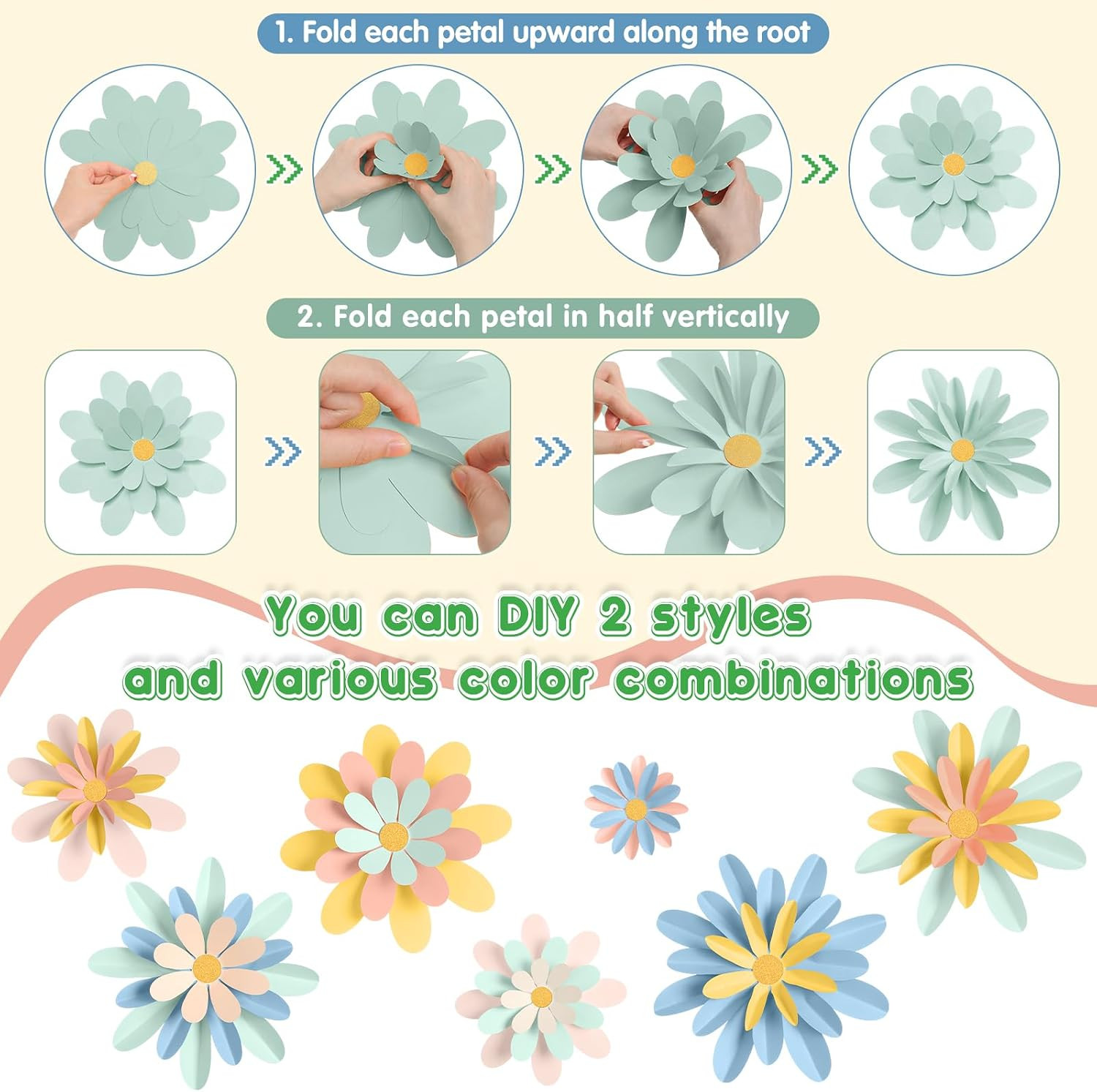 18 Pcs Paper Flowers Decorations for Wall DIY Flower Bulletin Board 3D Paper Flo