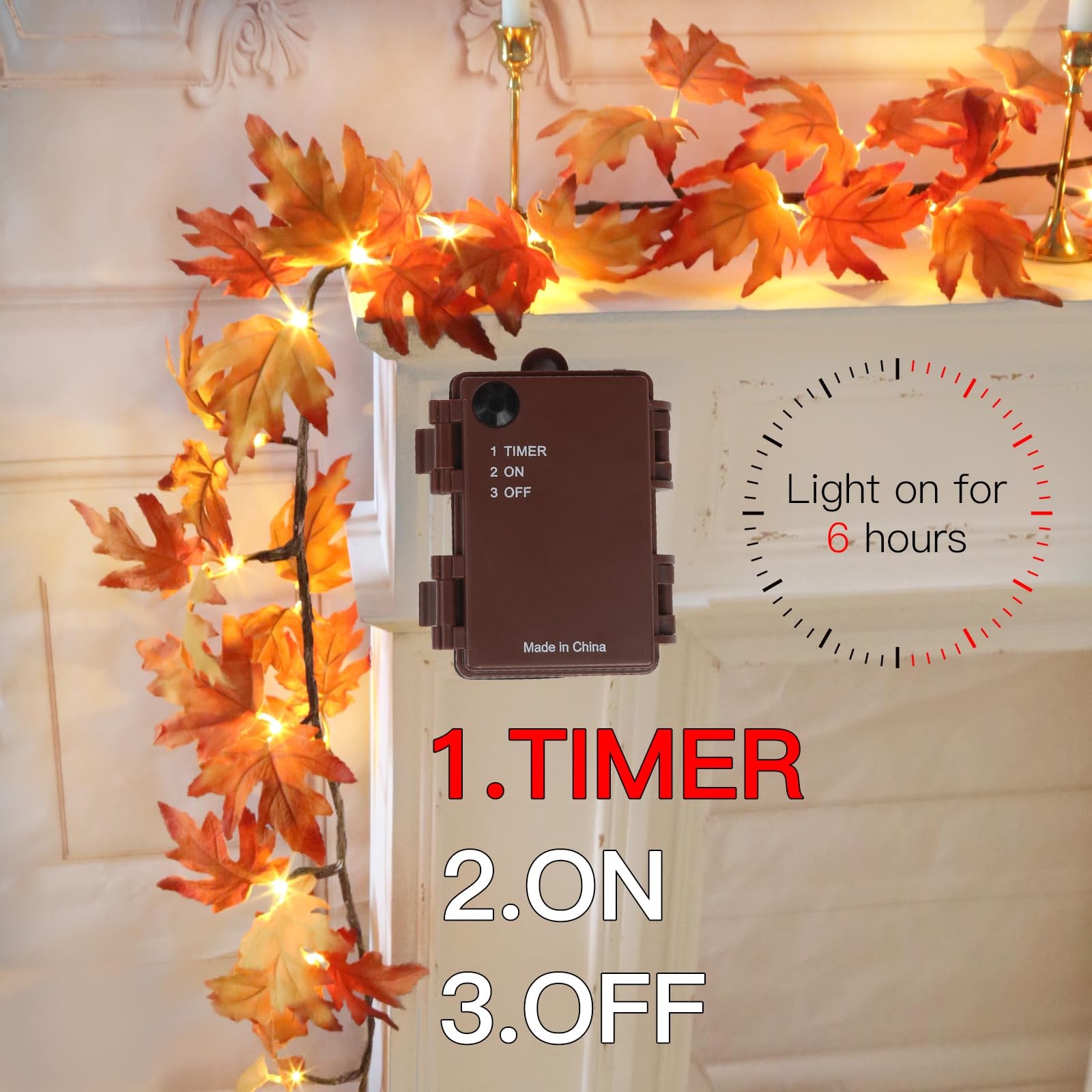 6FT Fall Maple Leaf Garland with 24 LED Lights Outdoor Fall Halloween Thanksg…