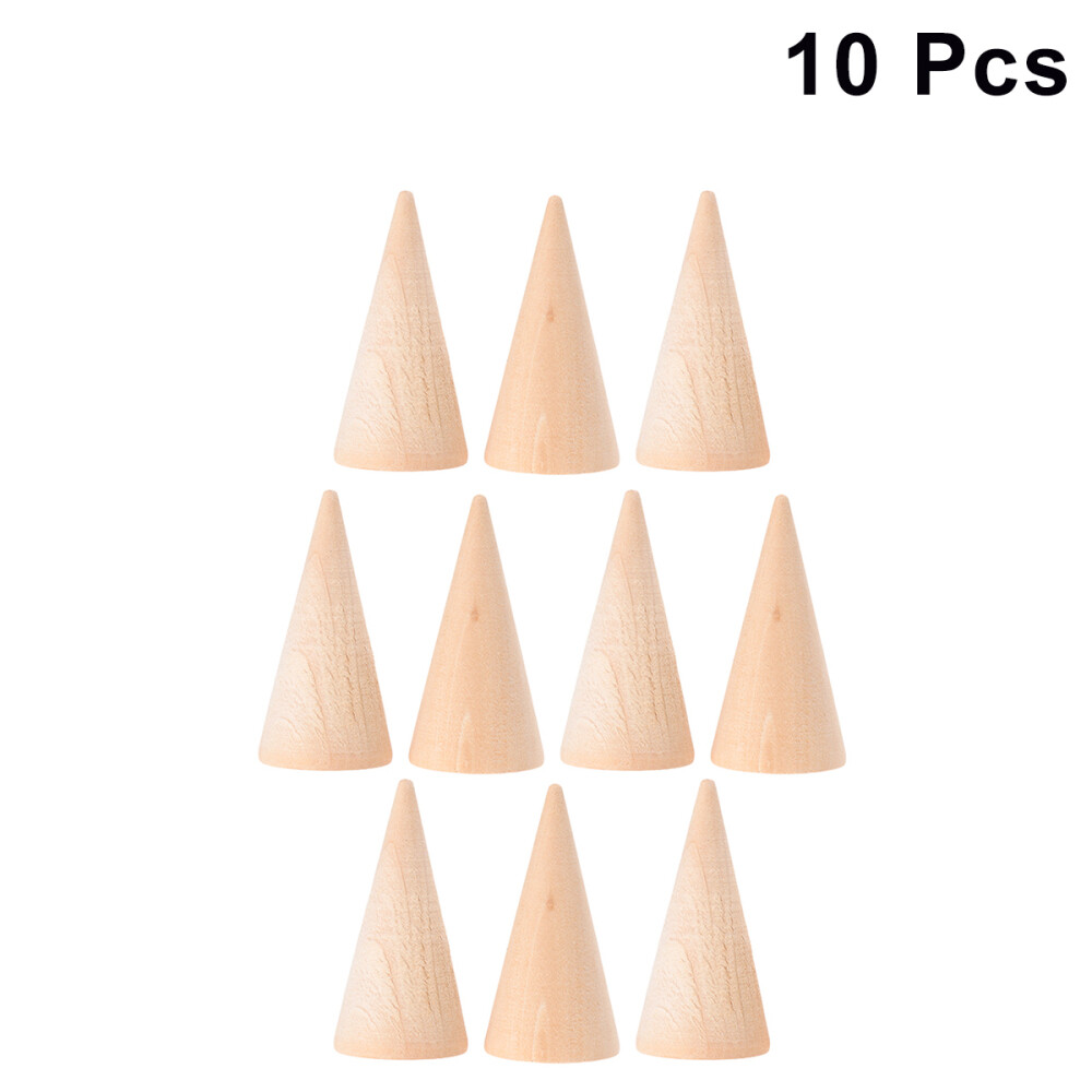 10PC DIY Cones Unpainted Wooden Geometry Ornamnet Adornment Making Accessories