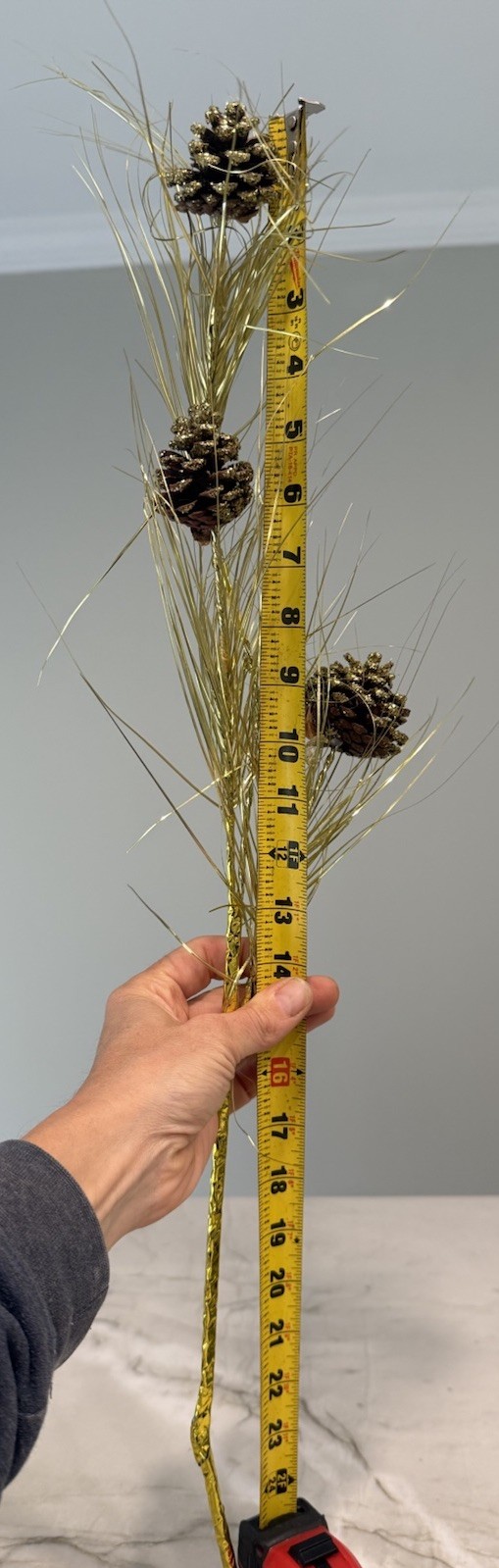 7 branches Pinecones gold green stems over 26″ long