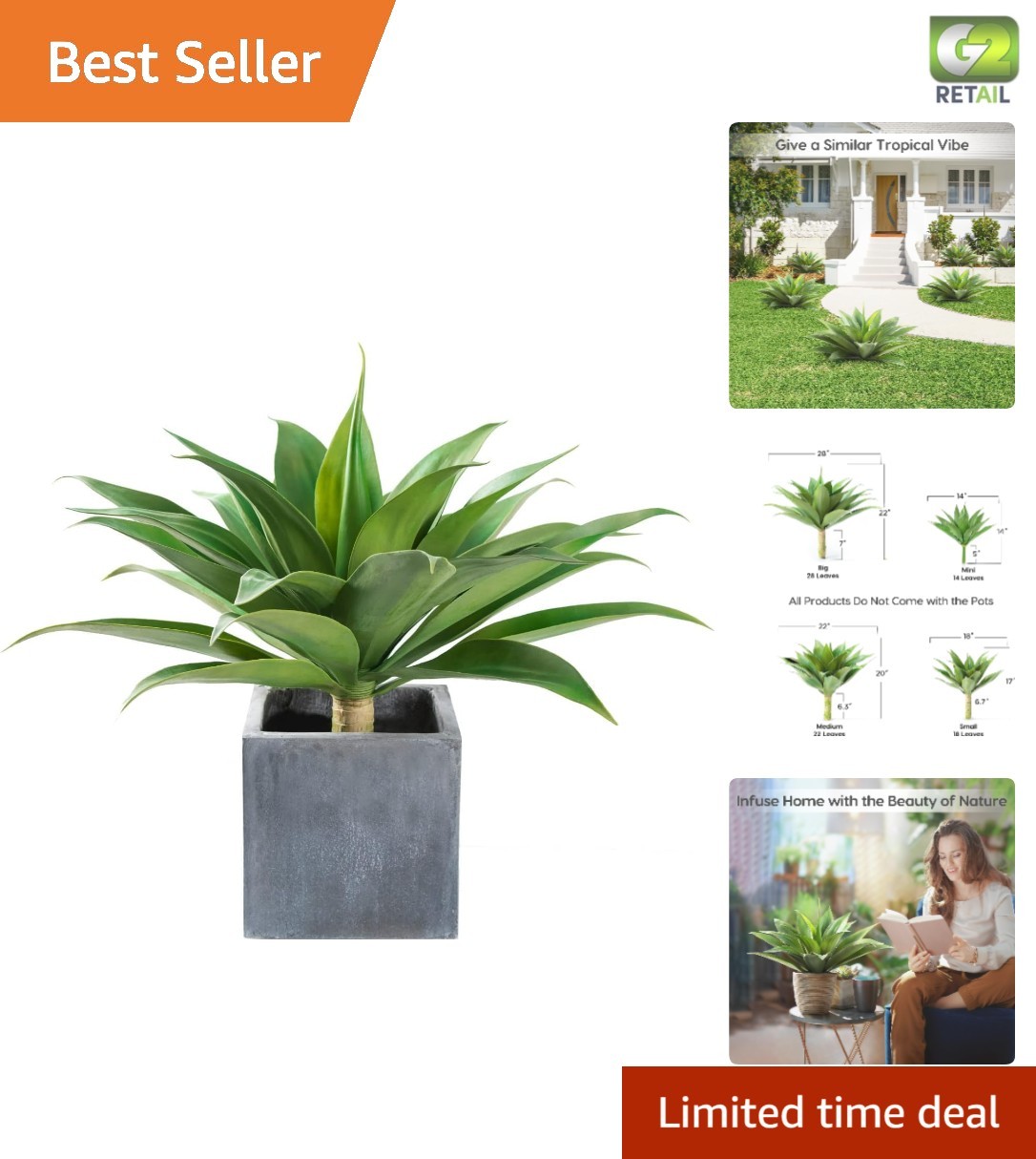 Elegant 28-Inch UV Resistant Fake Agave Plant for Stunning Indoor/Outdoor Decor