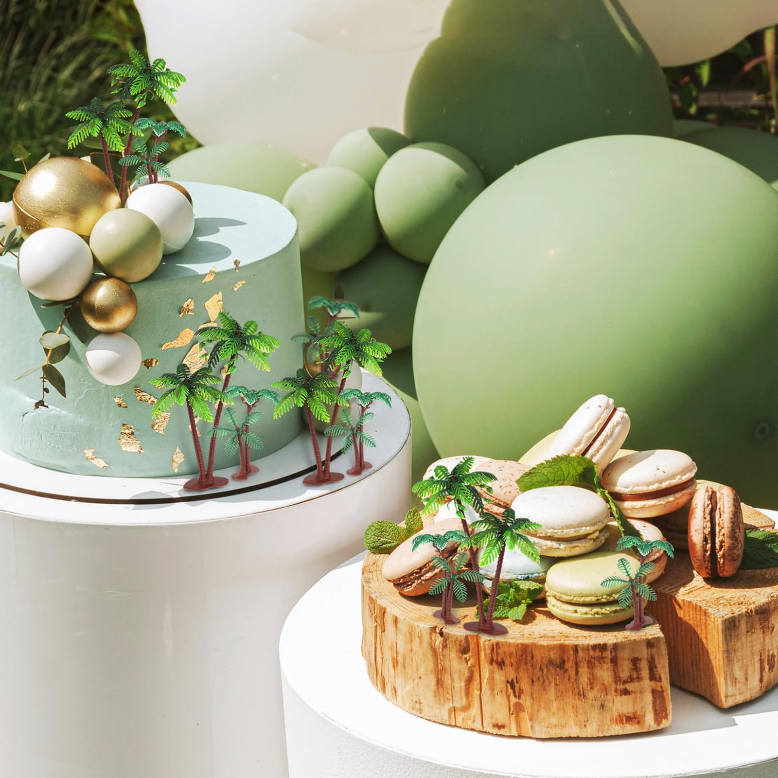 Decoración de palmeras, miniárboles tropicales de plástico para tartas