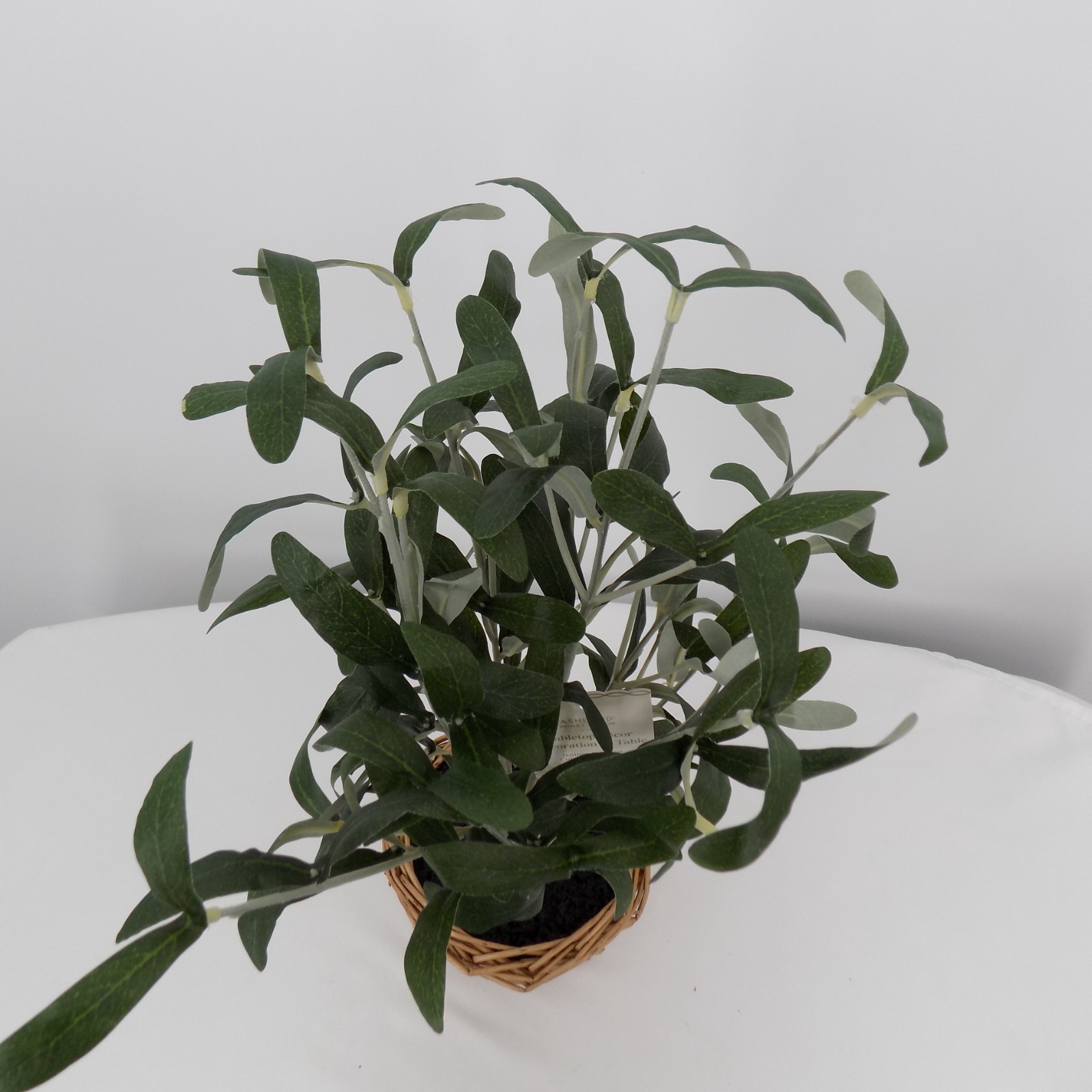 Ashland Artificial Olive Leaf Bush Woven Basket Pot Tabletop Home Decor 15″ New
