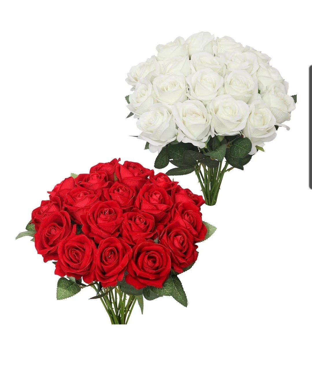 36 Red And White Artificial Roses