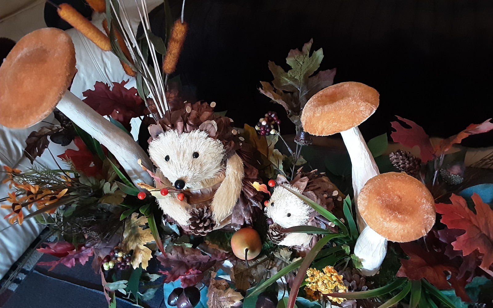 Fall Decoration Autumn Centerpiece Hedgehog Display Handcrafted Leaf Arrangement